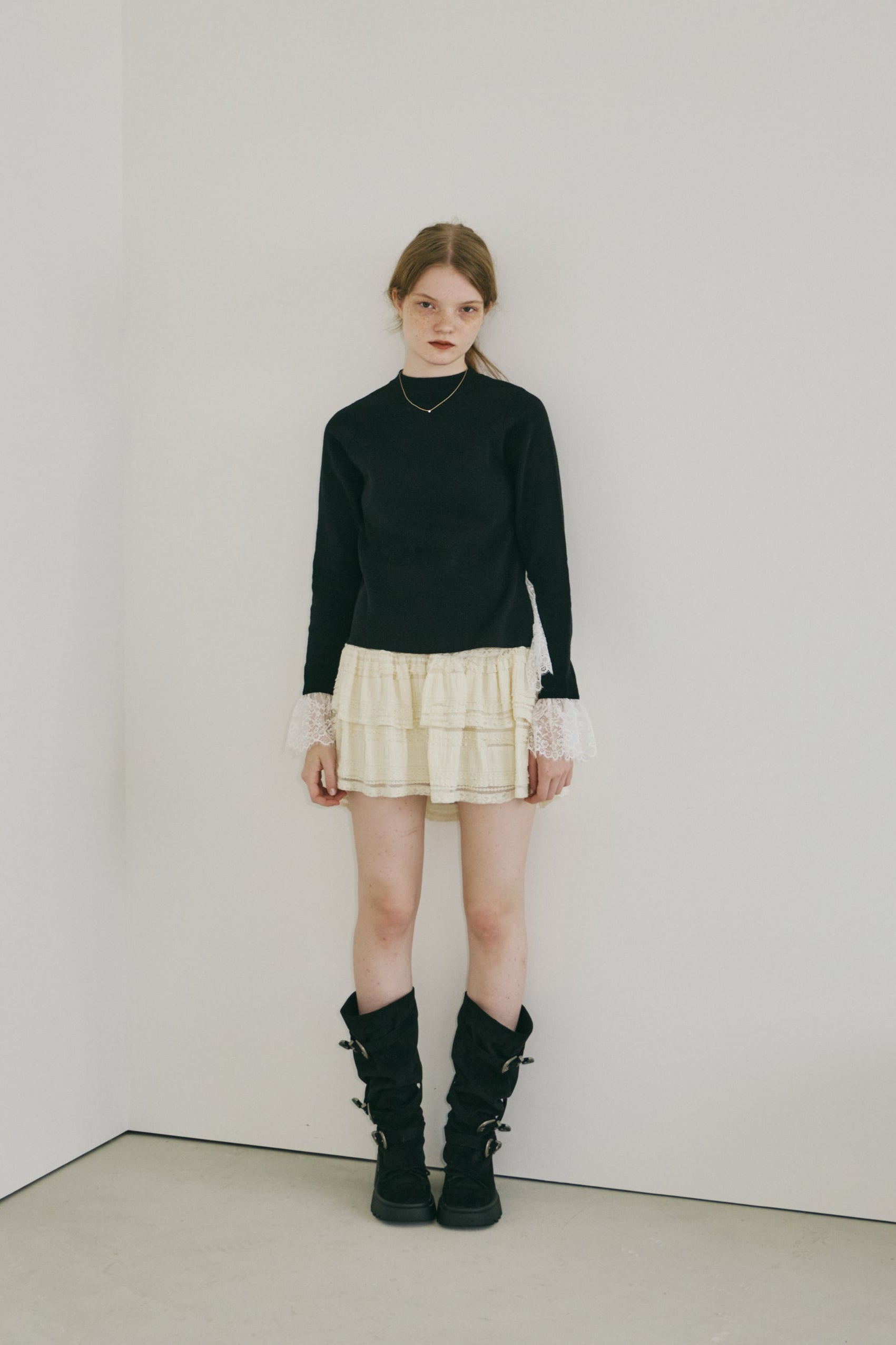 lace slit knit tops
