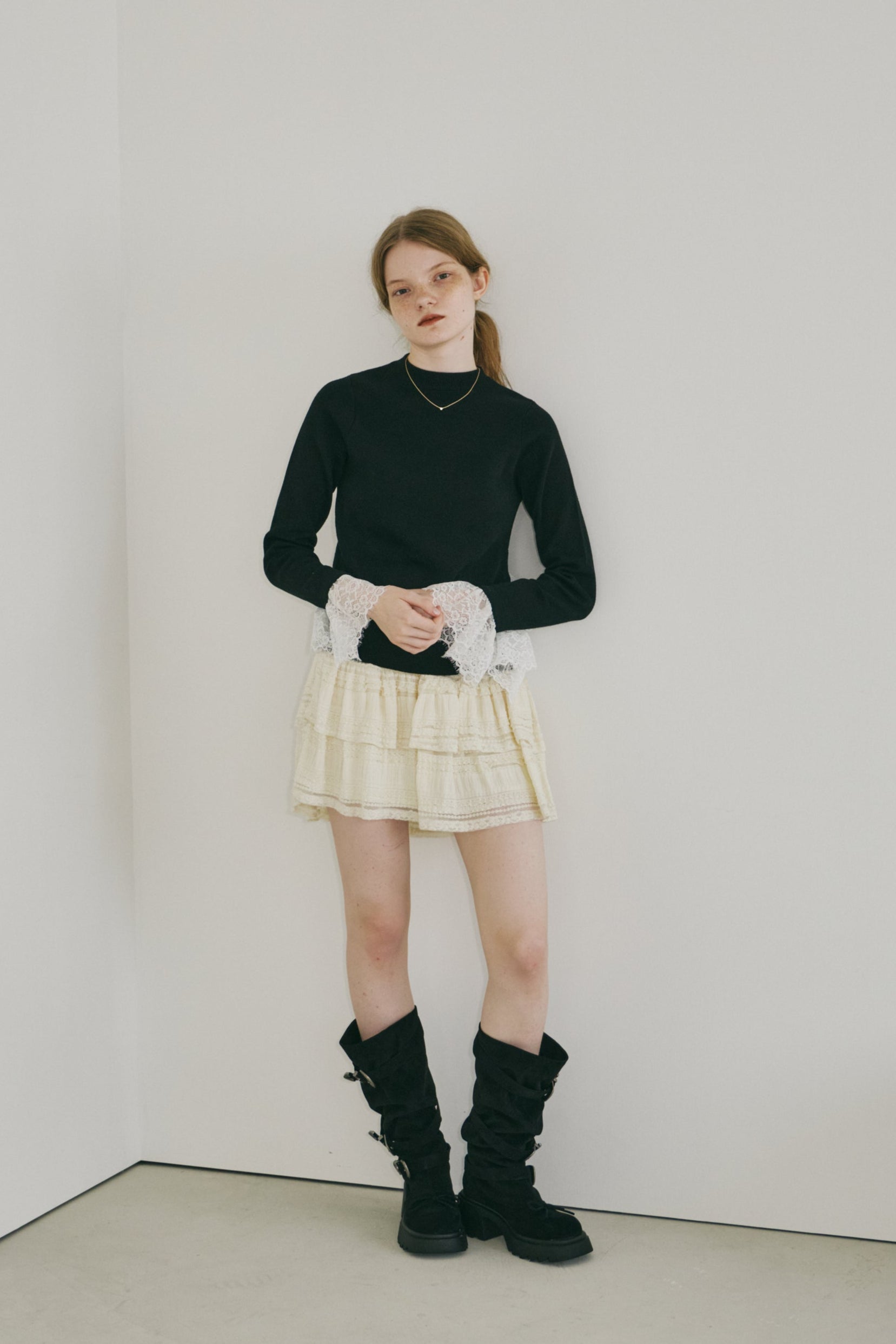 lace slit knit tops
