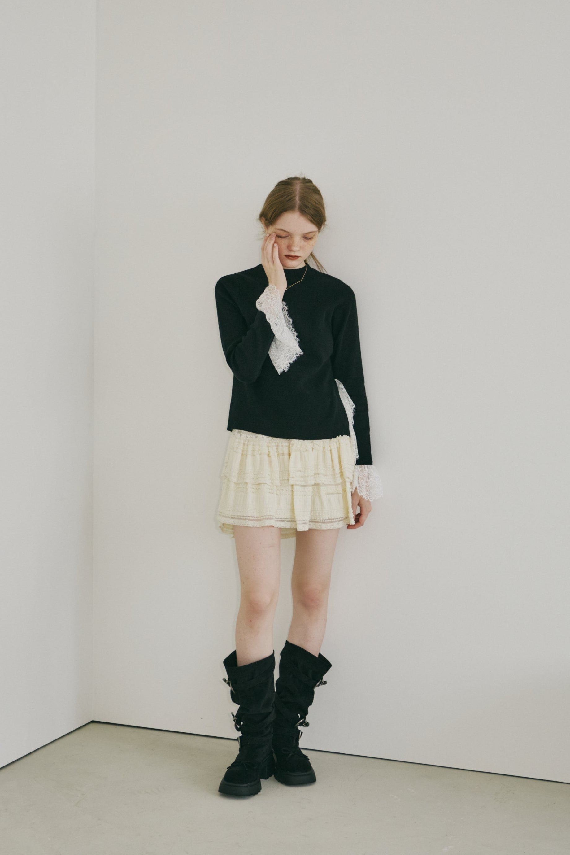 lace slit knit tops