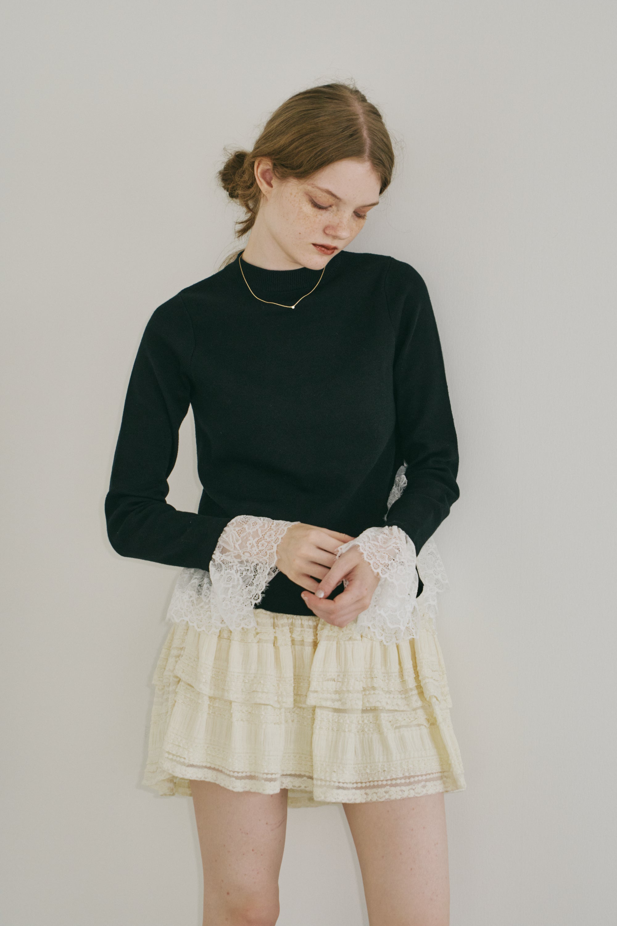 lace slit knit tops