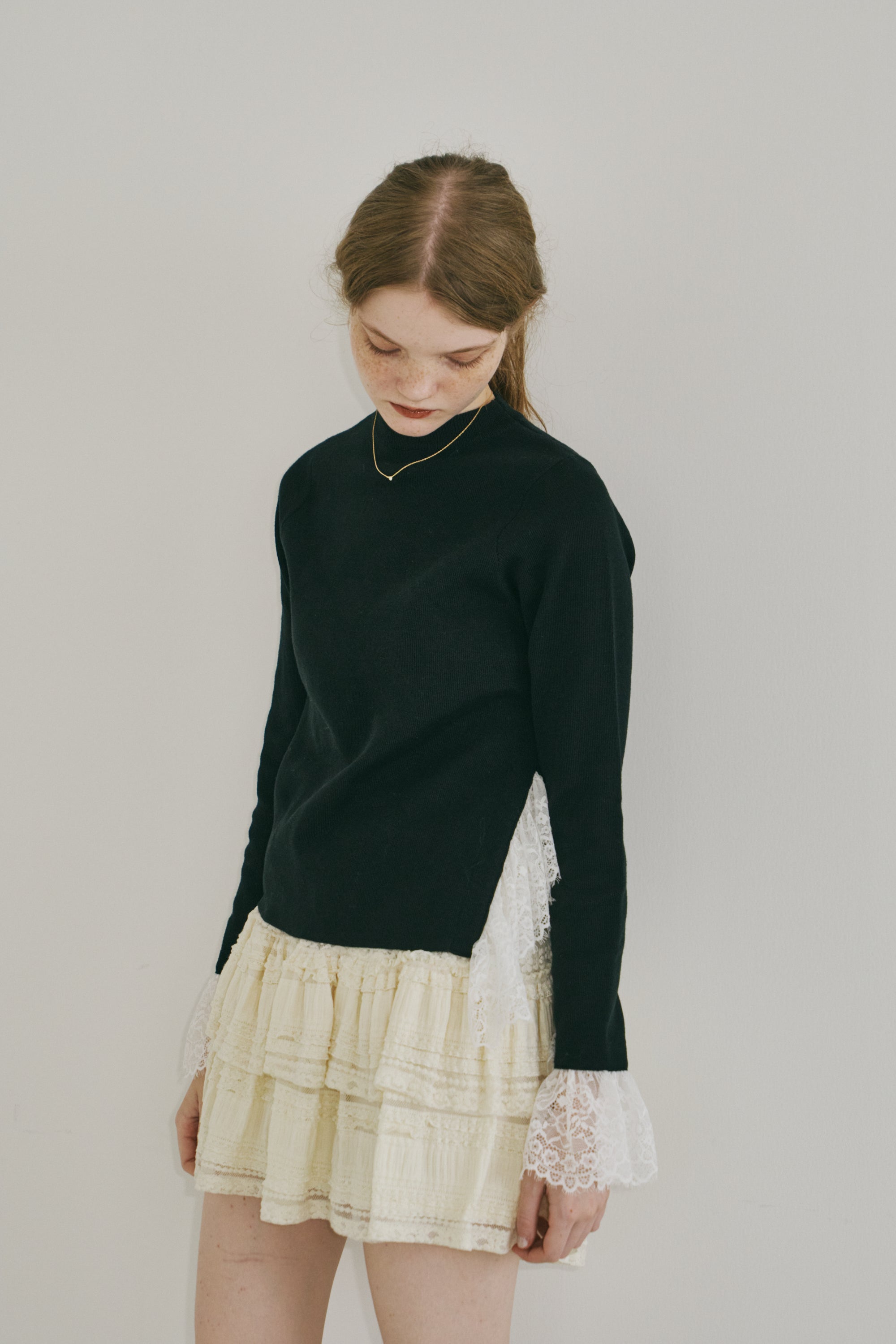 lace slit knit tops