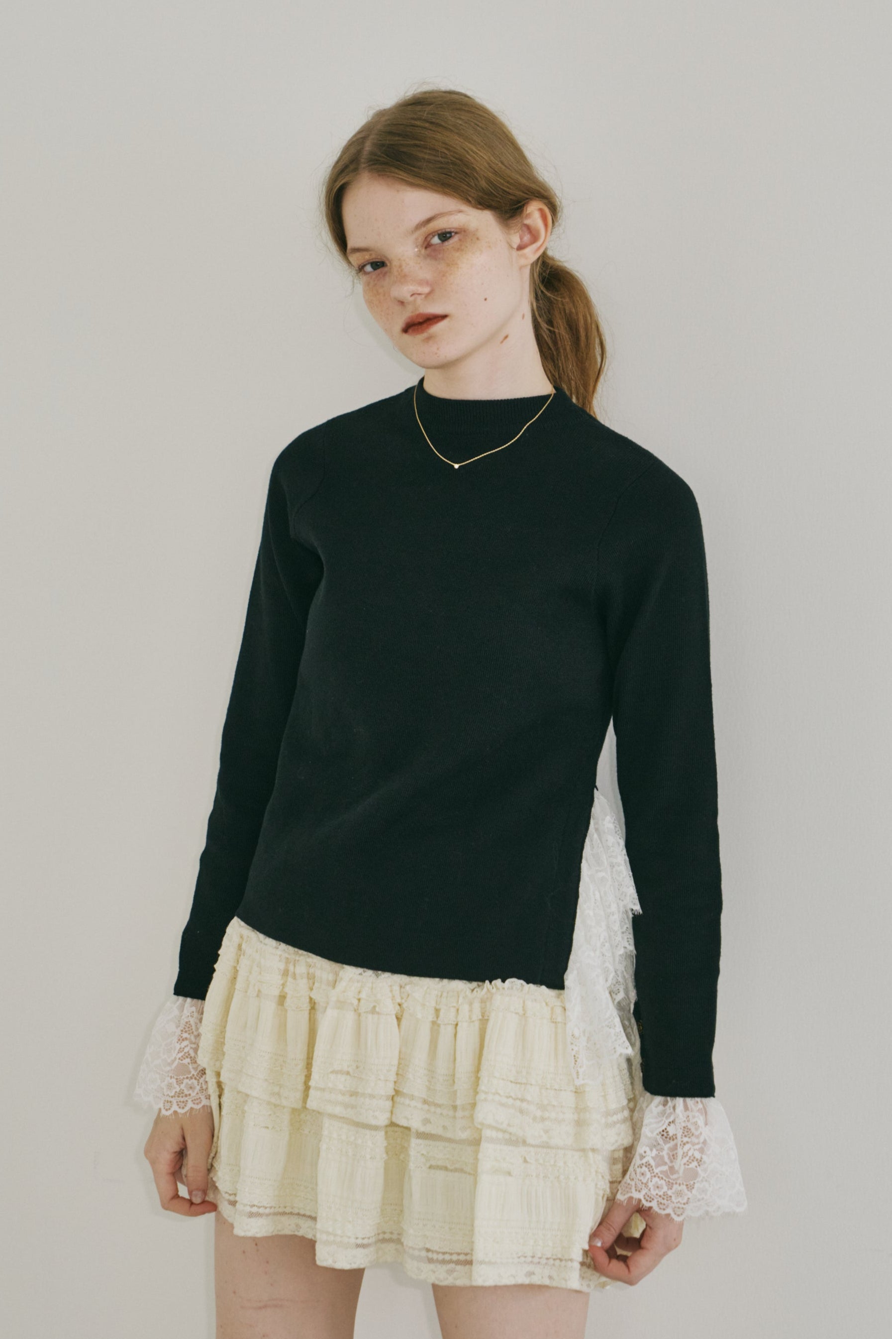 lace slit knit tops