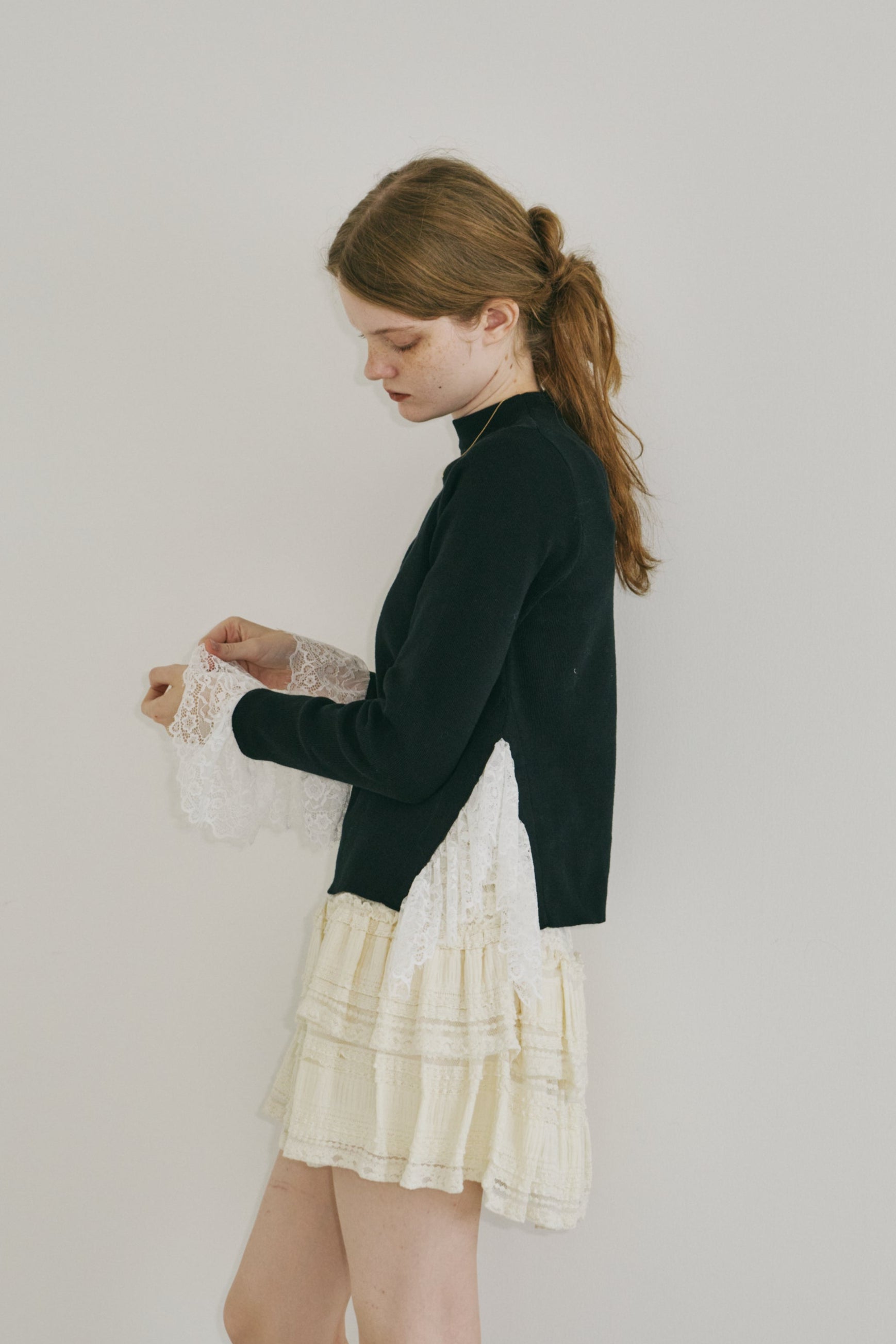 lace slit knit tops