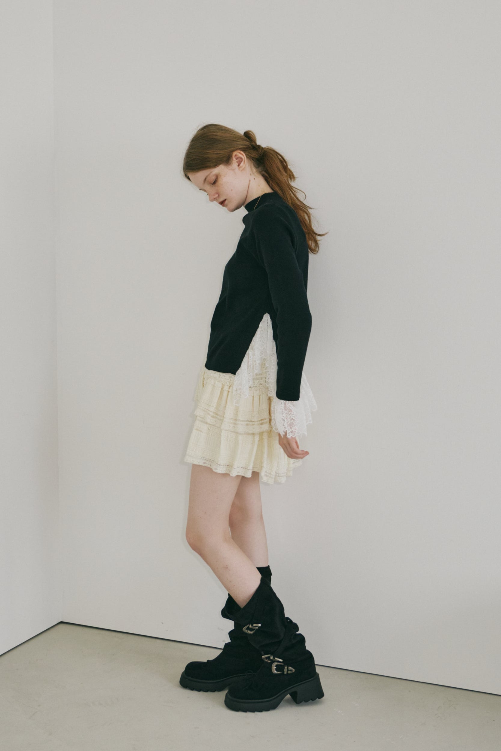 lace slit knit tops