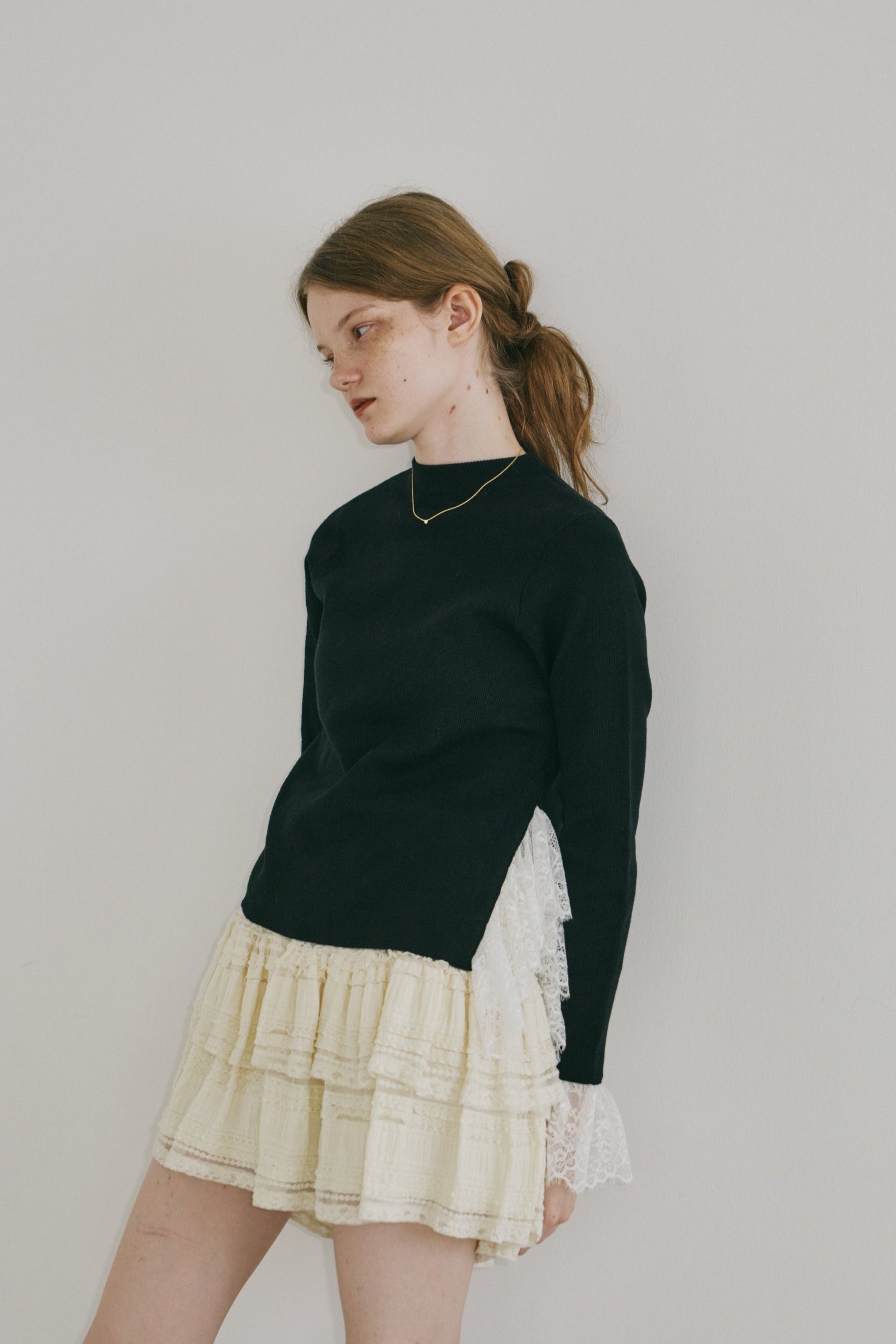 lace slit knit tops