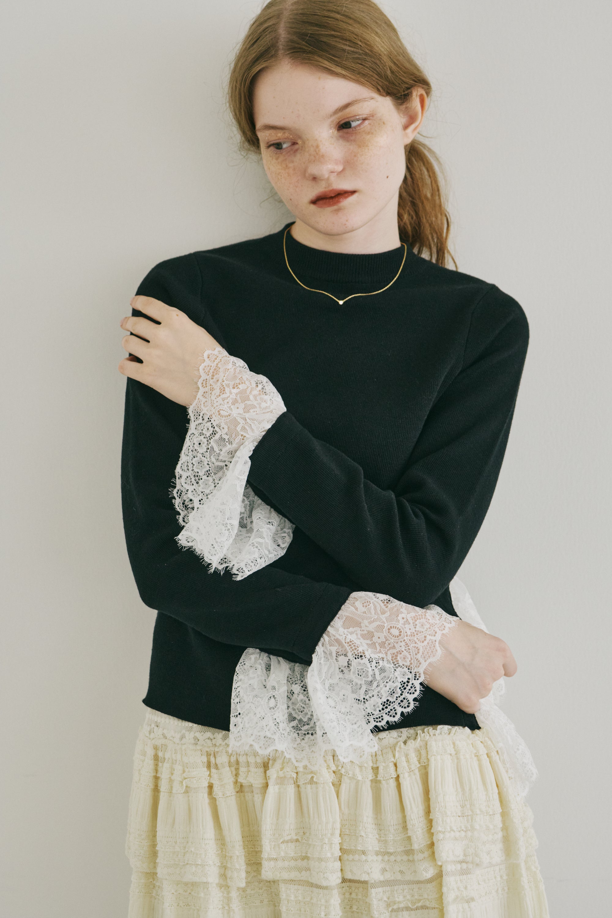 lace slit knit tops
