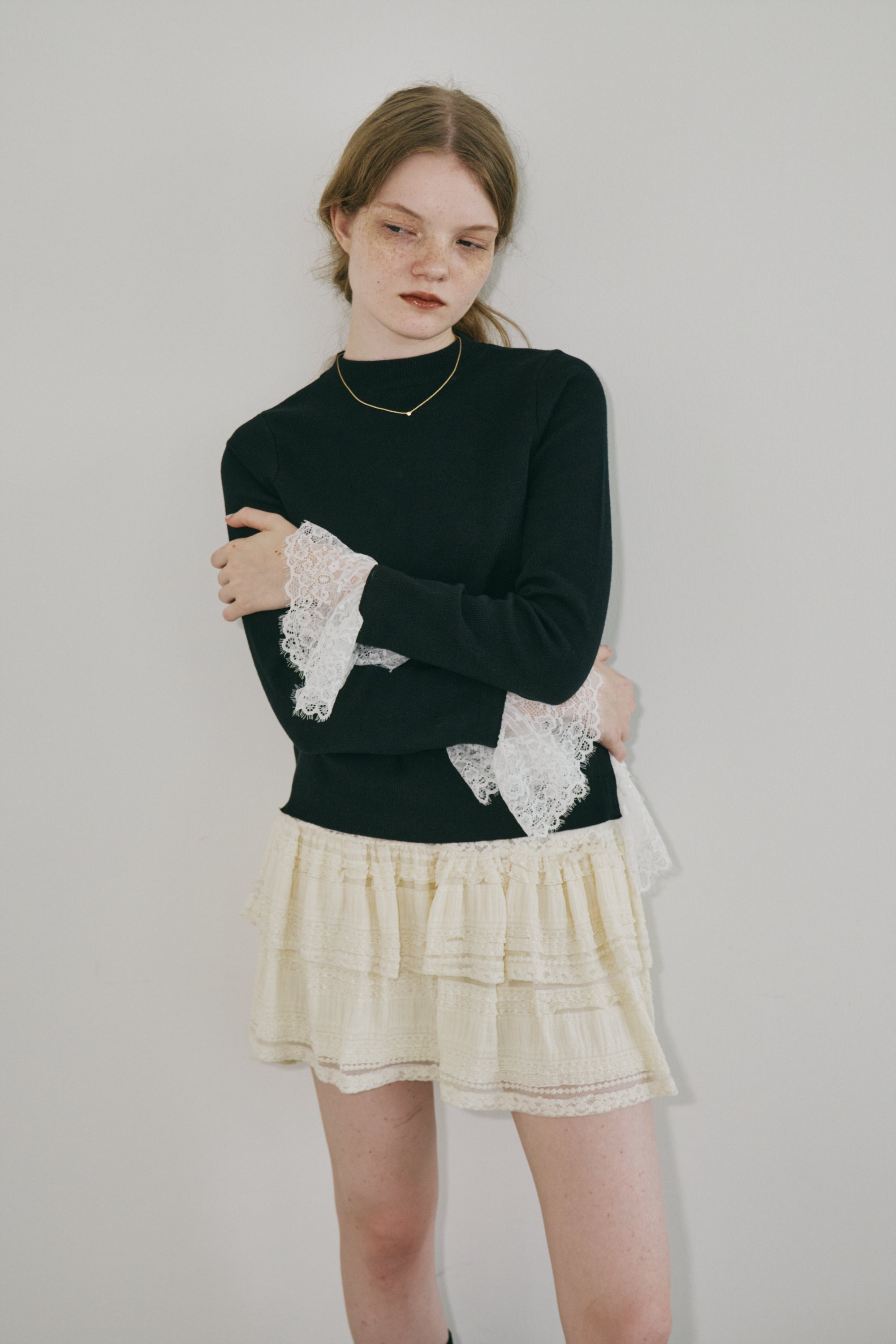 lace slit knit tops