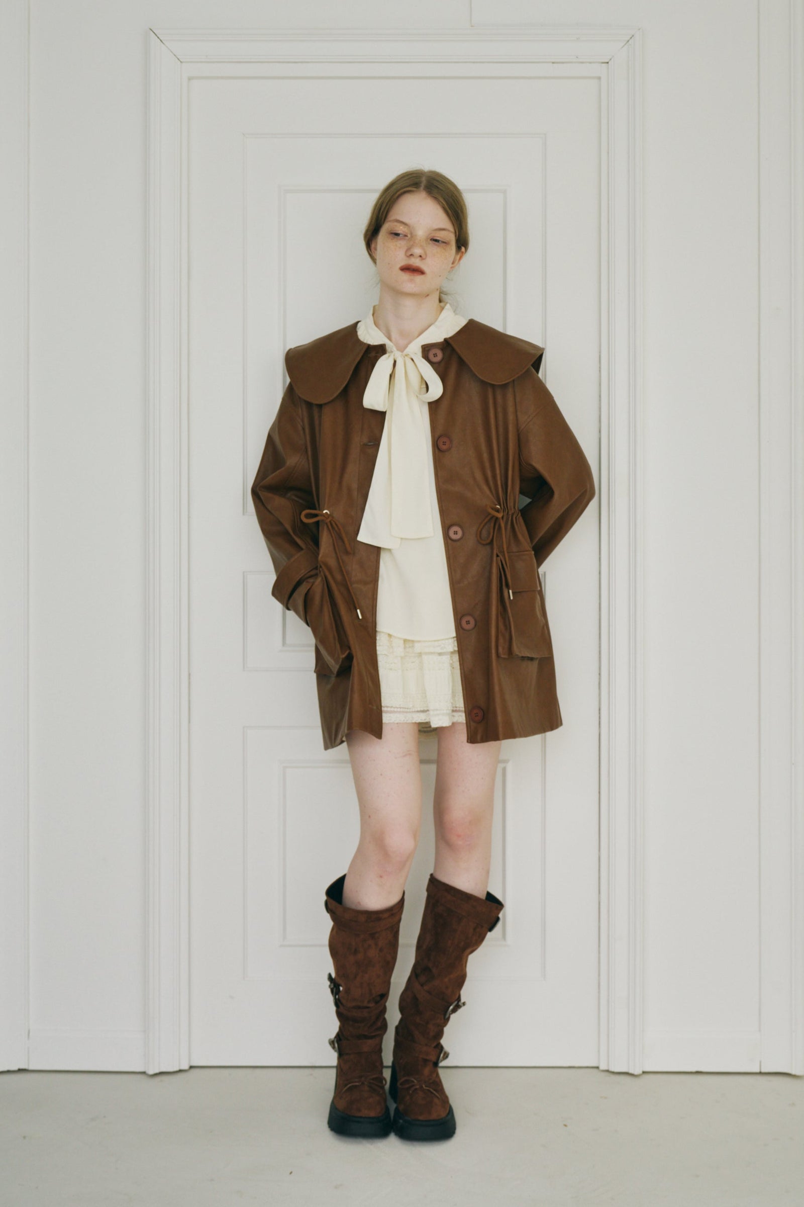 big collar vegan leather jacket – idem