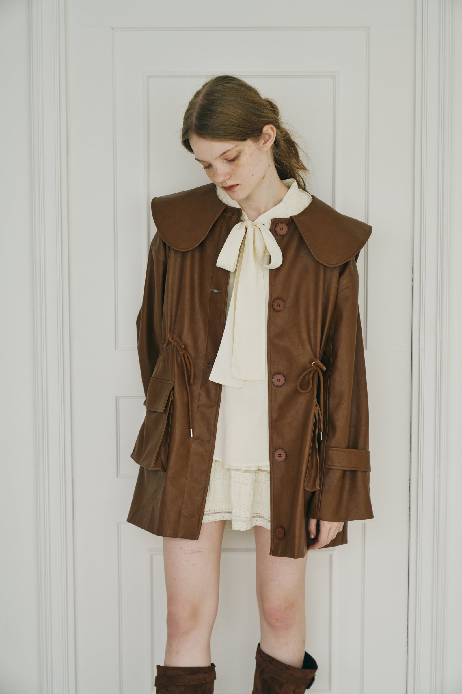 big collar vegan leather jacket – idem