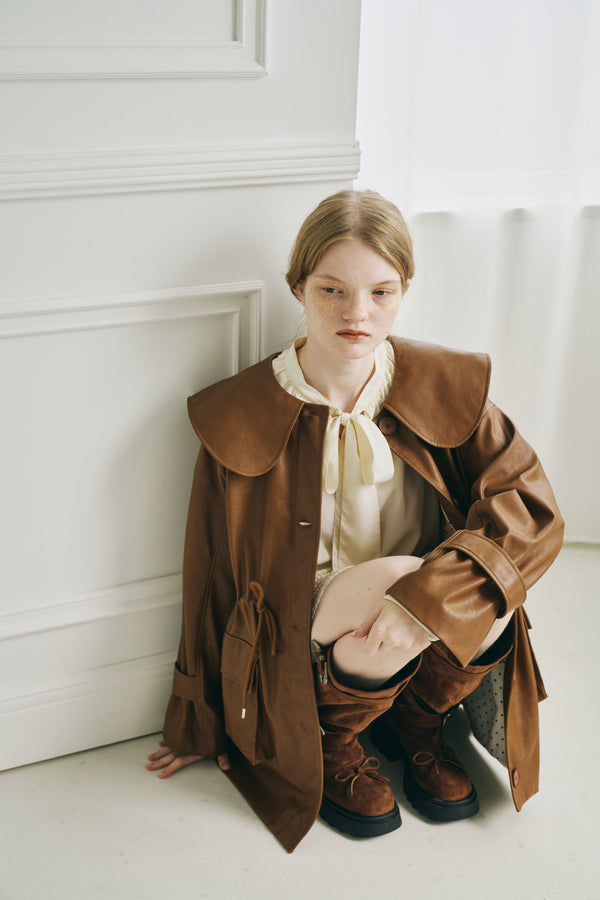 big collar vegan leather jacket