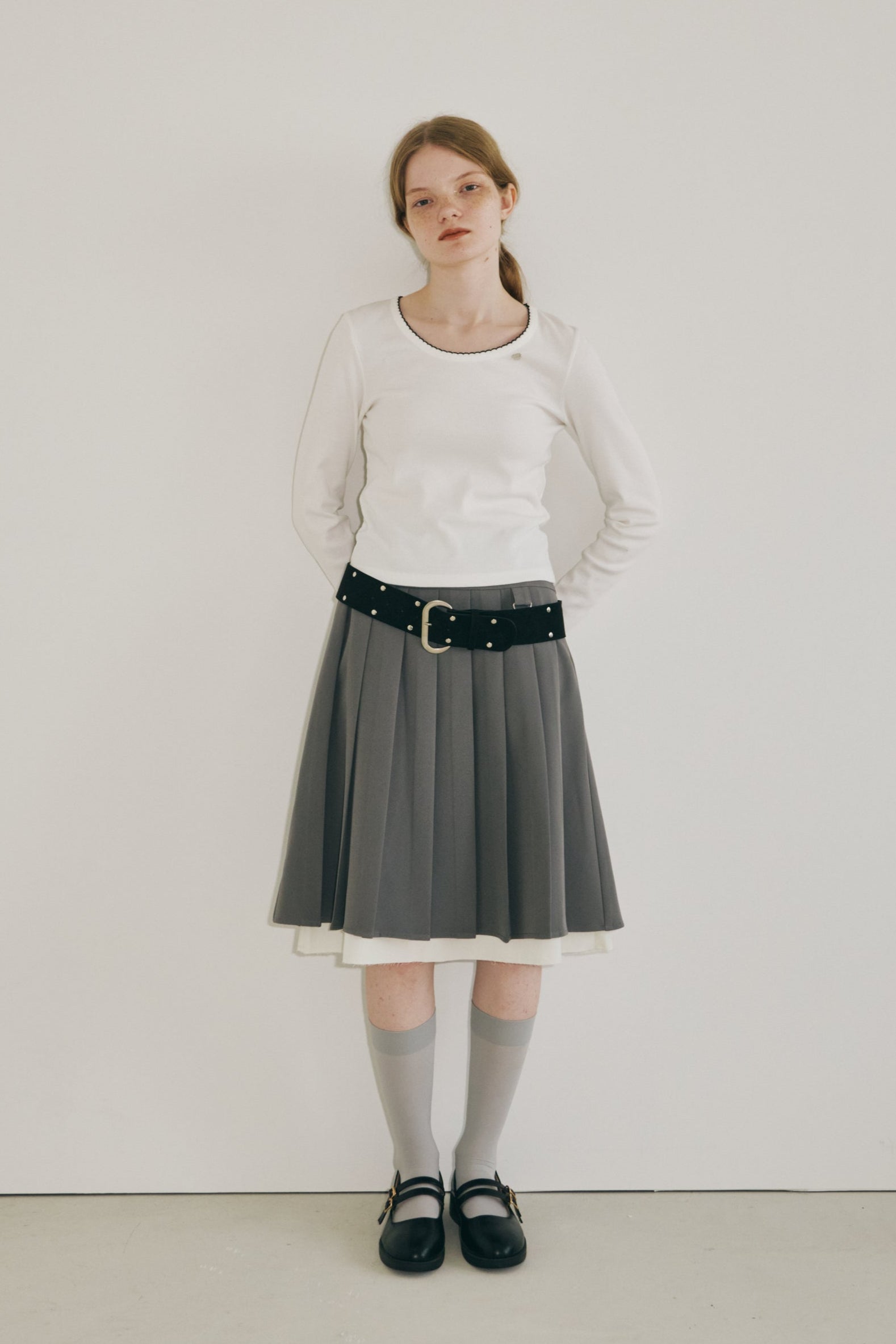 suede double studs belt
