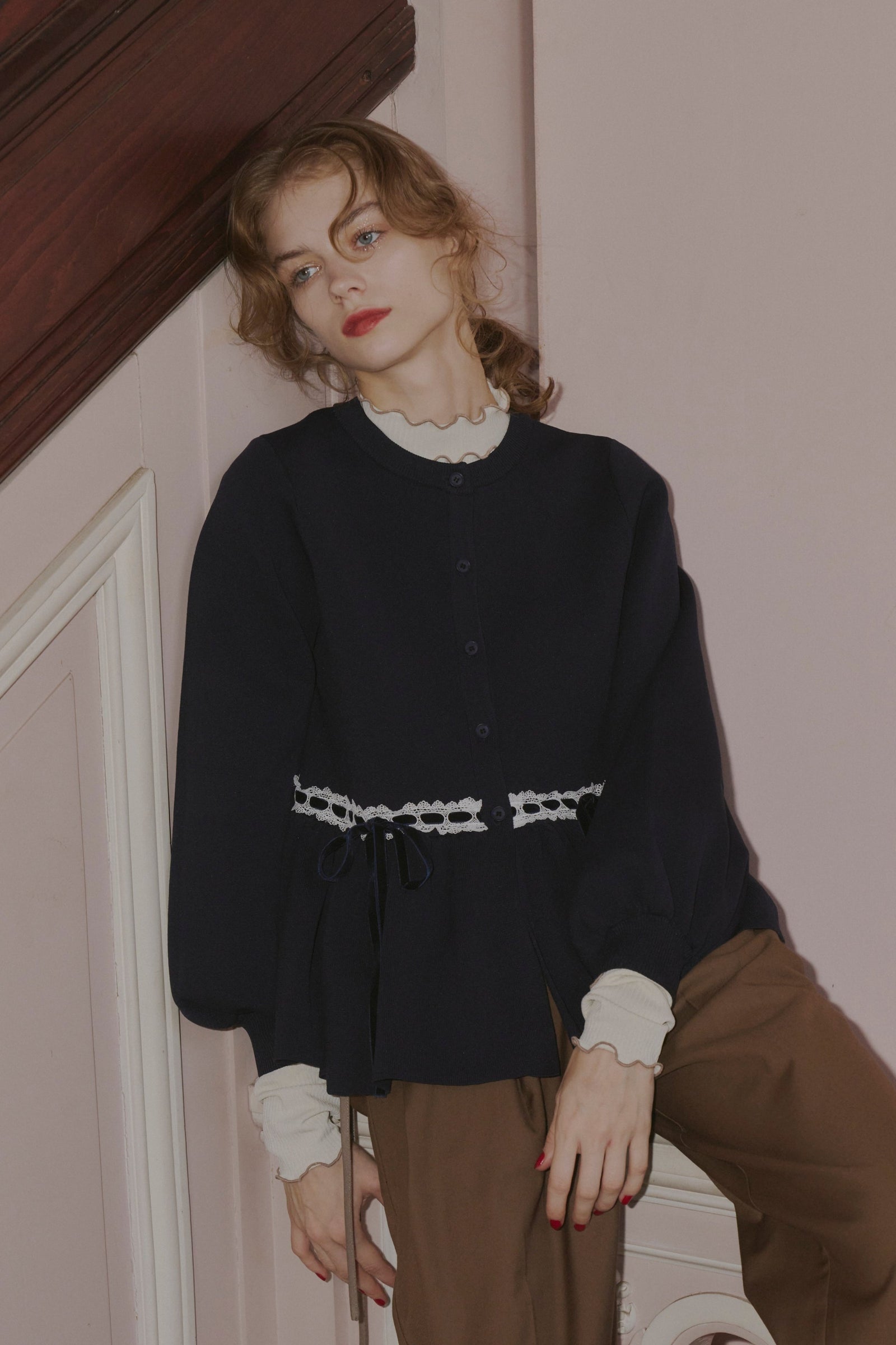 velours ribbon peplum cardigan – idem