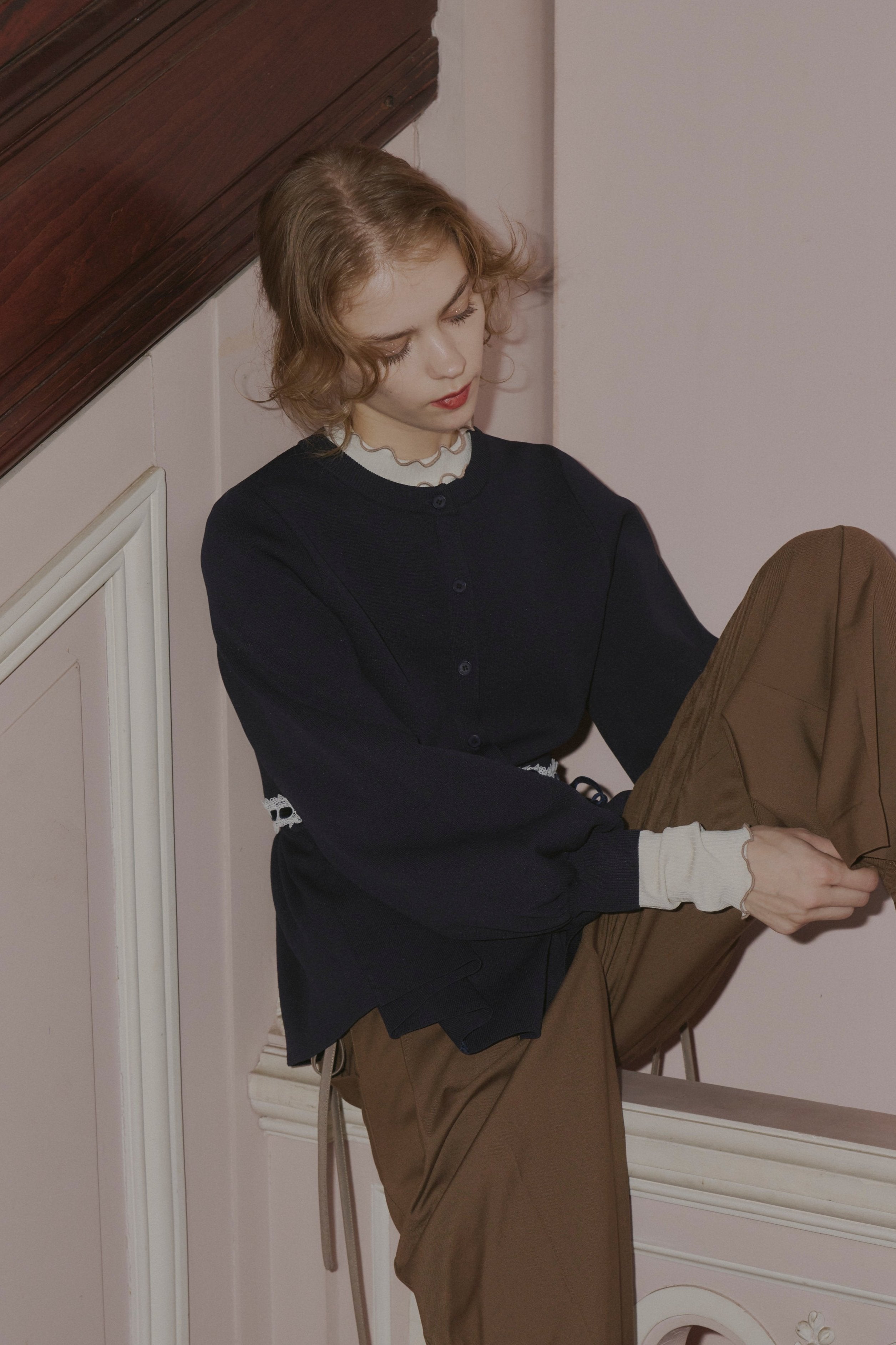 velours ribbon peplum cardigan