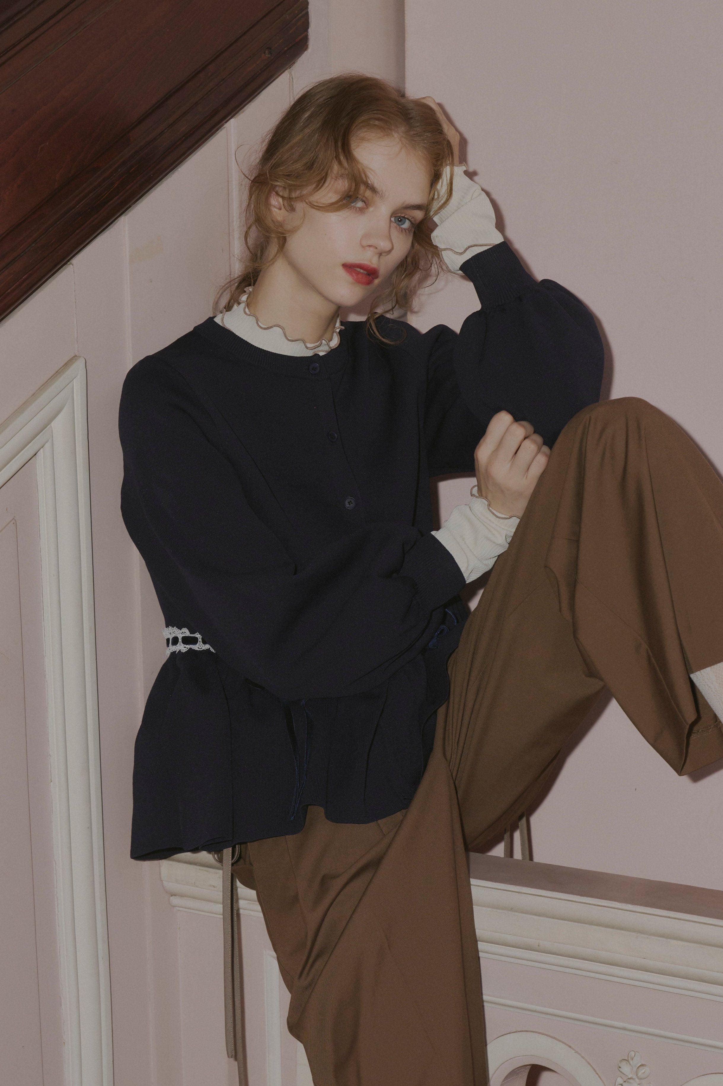 velours ribbon peplum cardigan