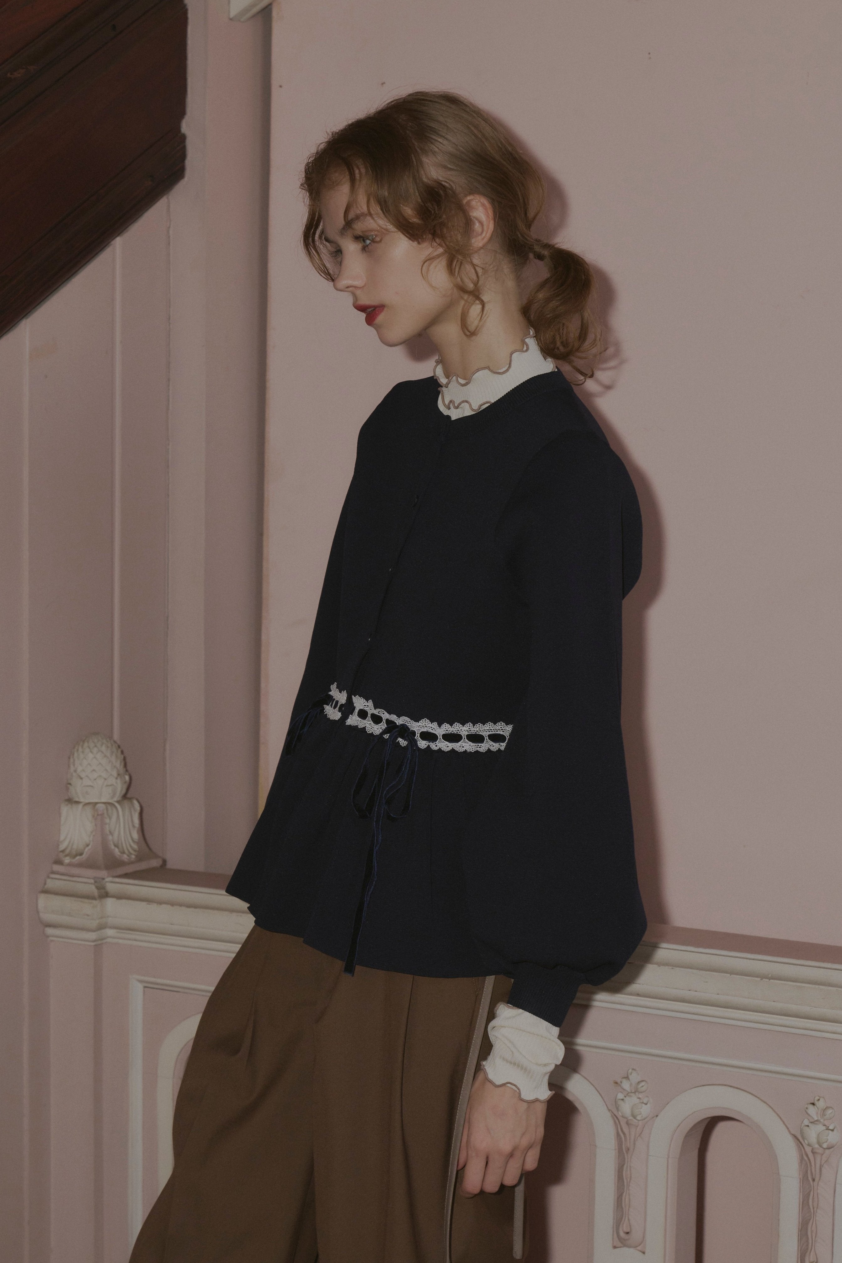 velours ribbon peplum cardigan