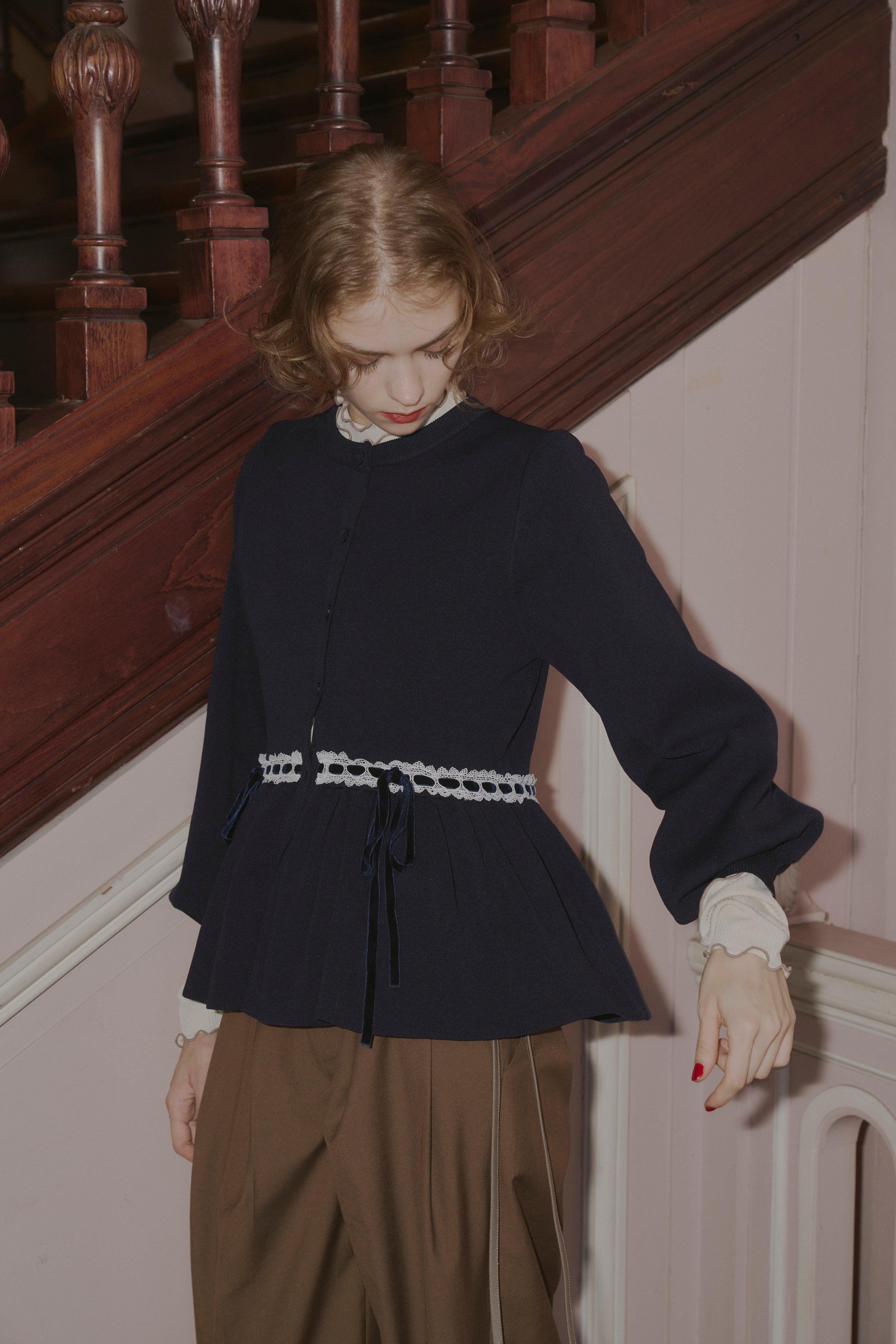 velours ribbon peplum cardigan