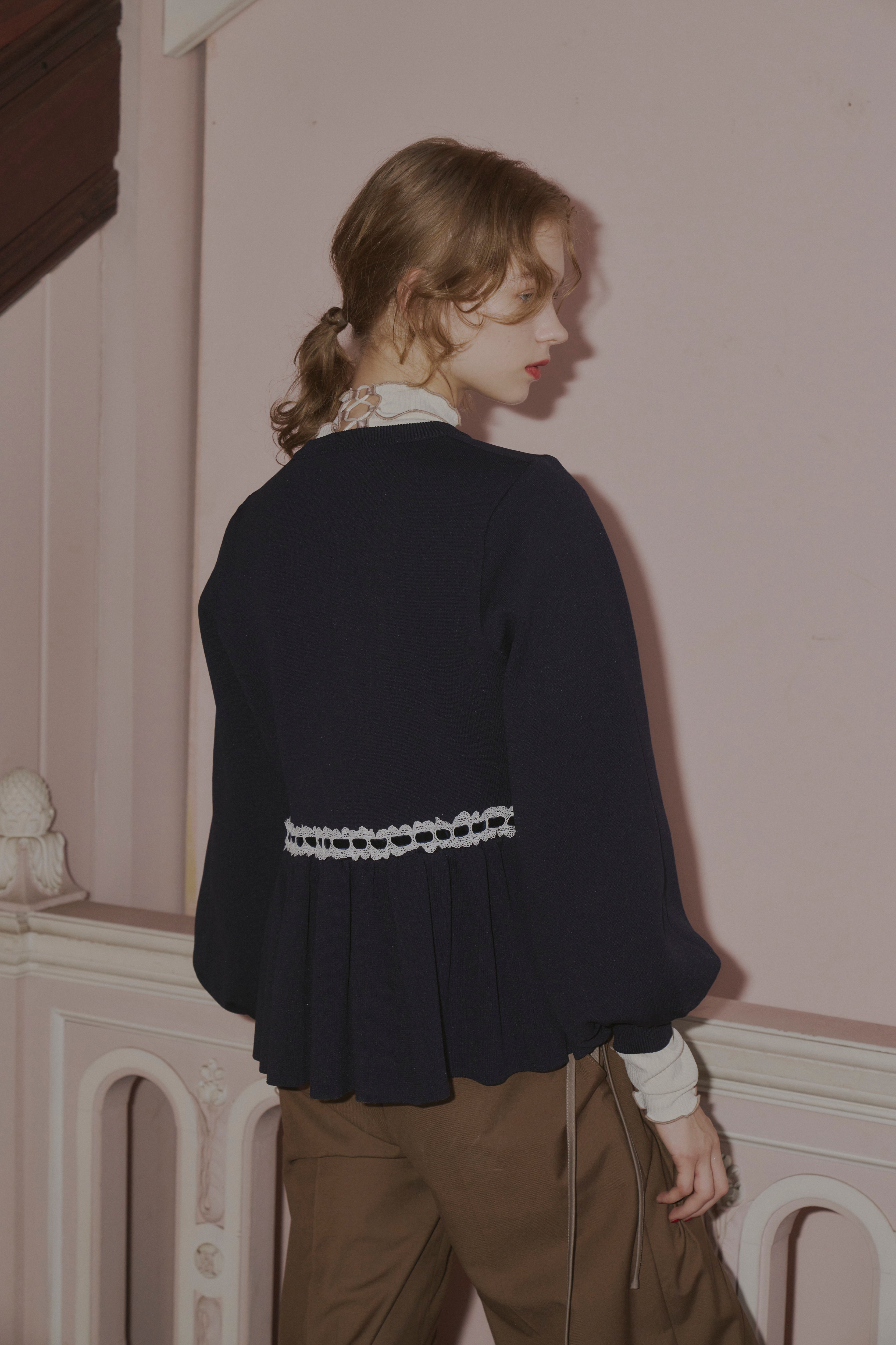 velours ribbon peplum cardigan