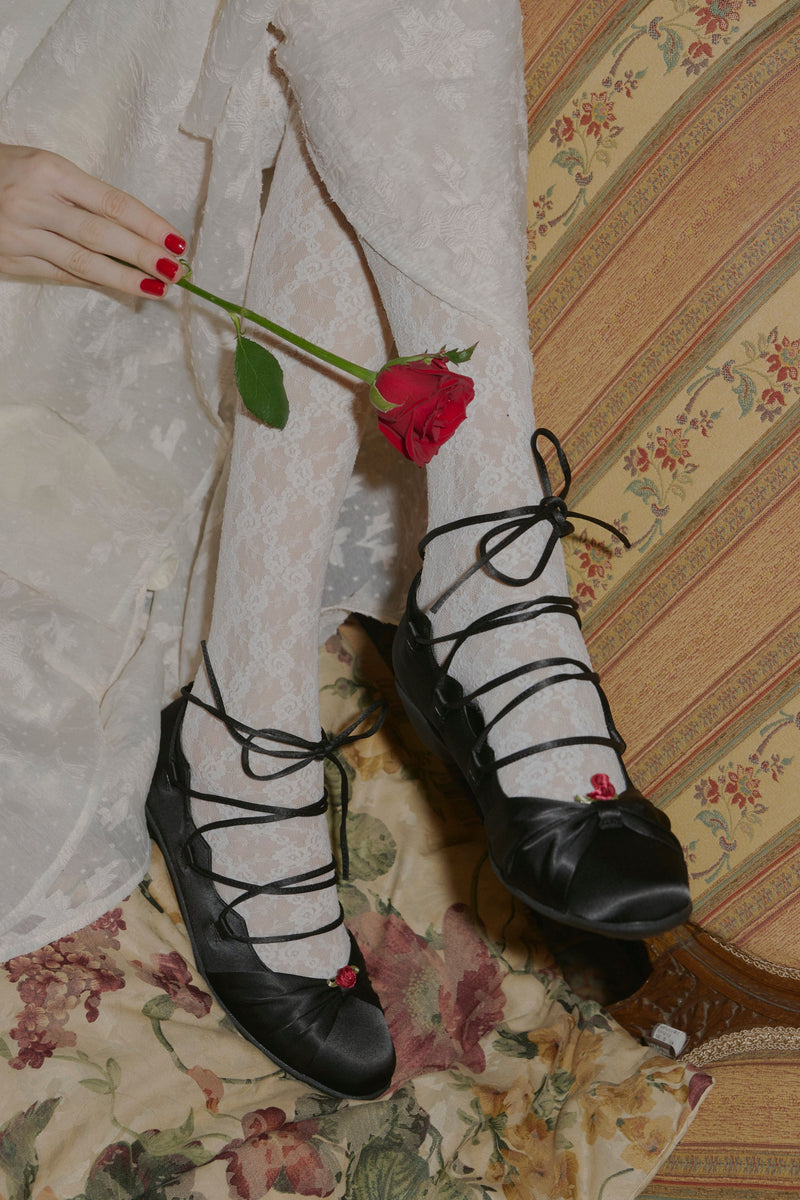 Lace UP Rose Ballet Shoes BLK M