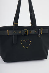 heart × belt suede shoulder bag