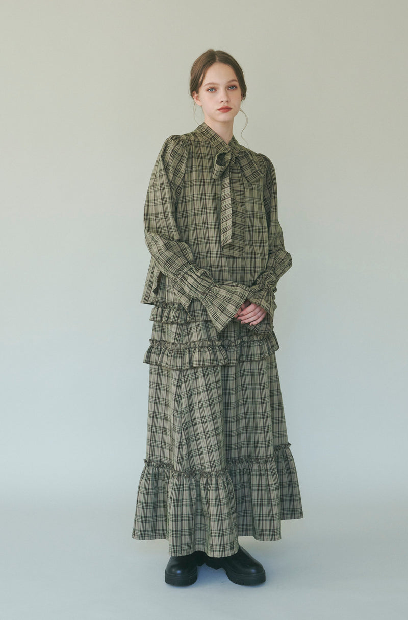 check frill tiered skirt