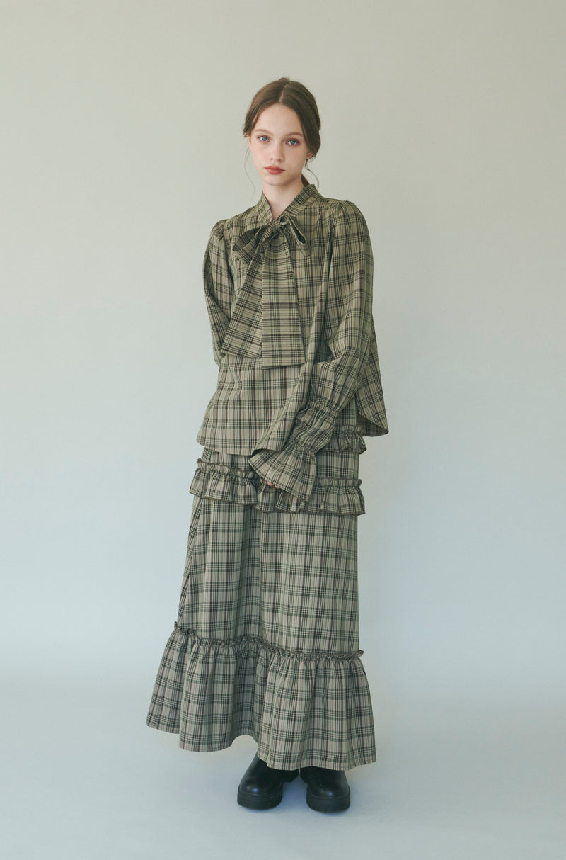 check frill tiered skirt