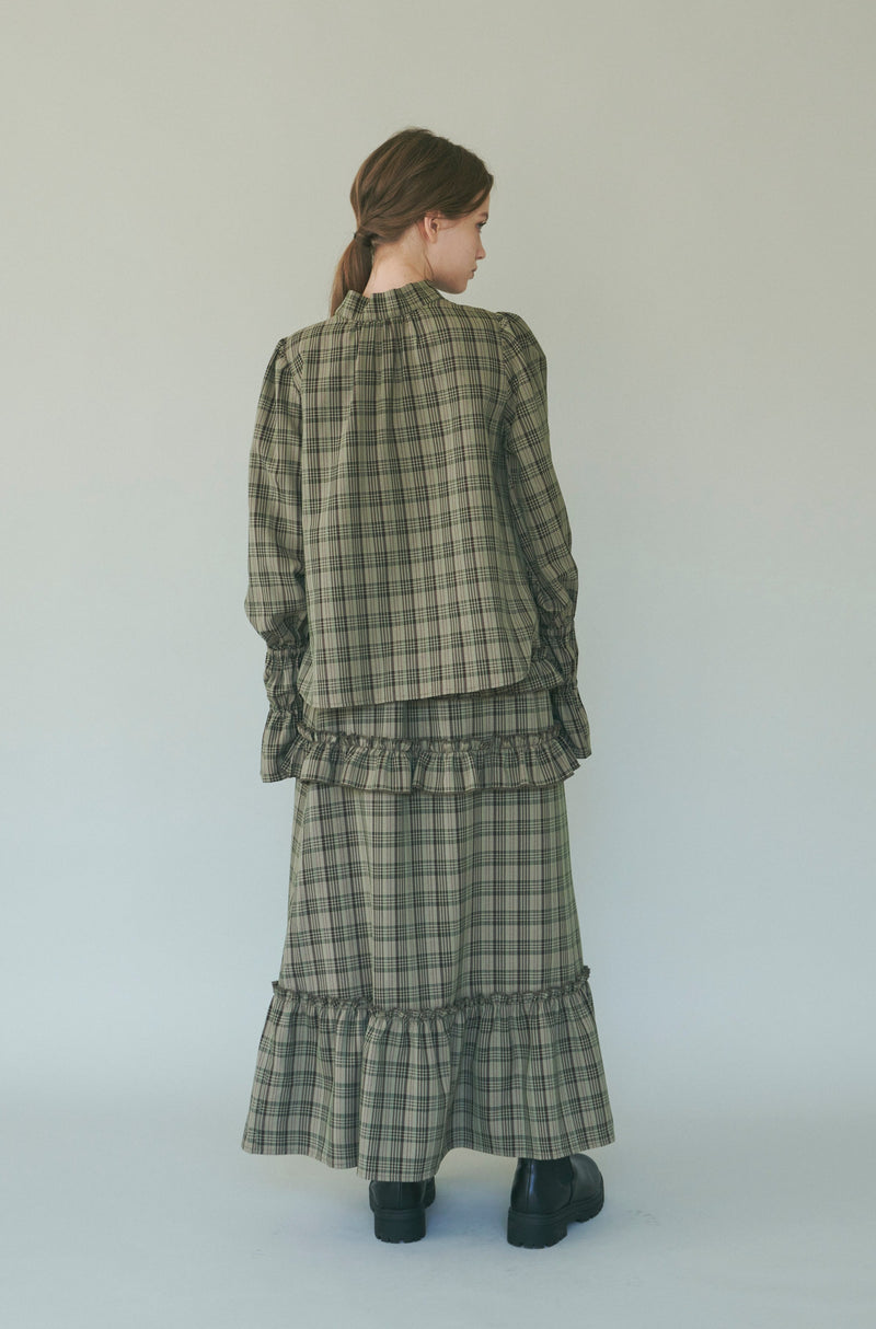 check frill tiered skirt