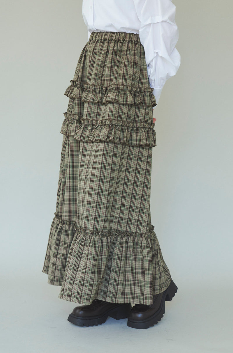 check frill tiered skirt