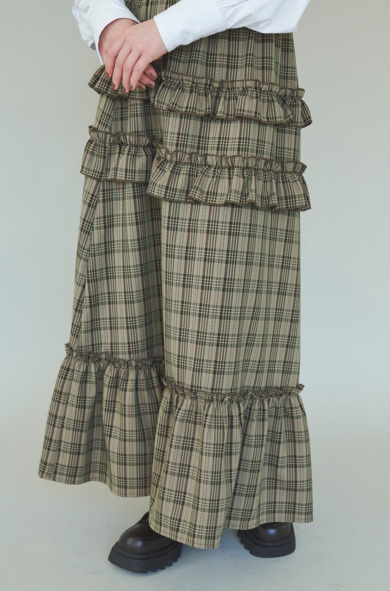 check frill tiered skirt