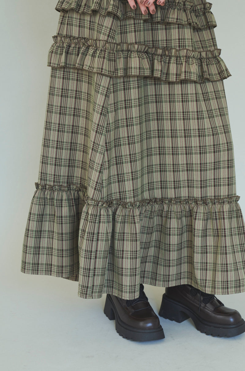 check frill tiered skirt