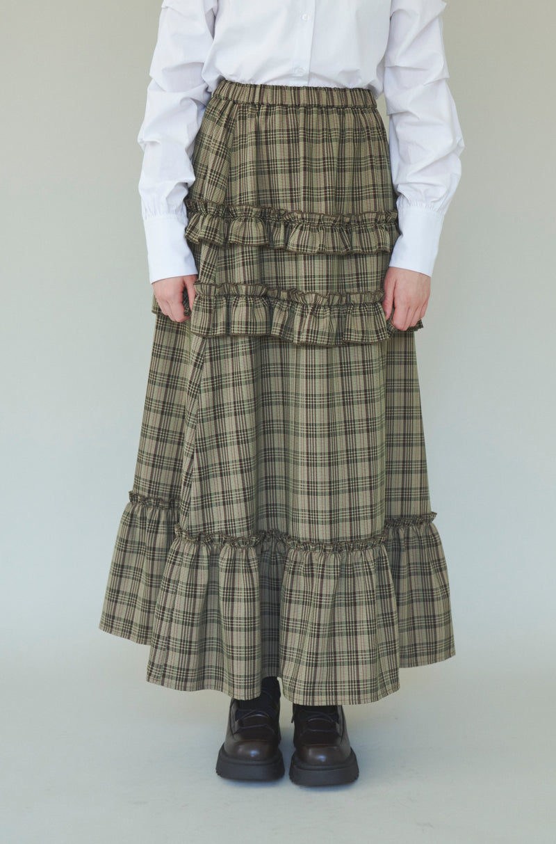 check frill tiered skirt