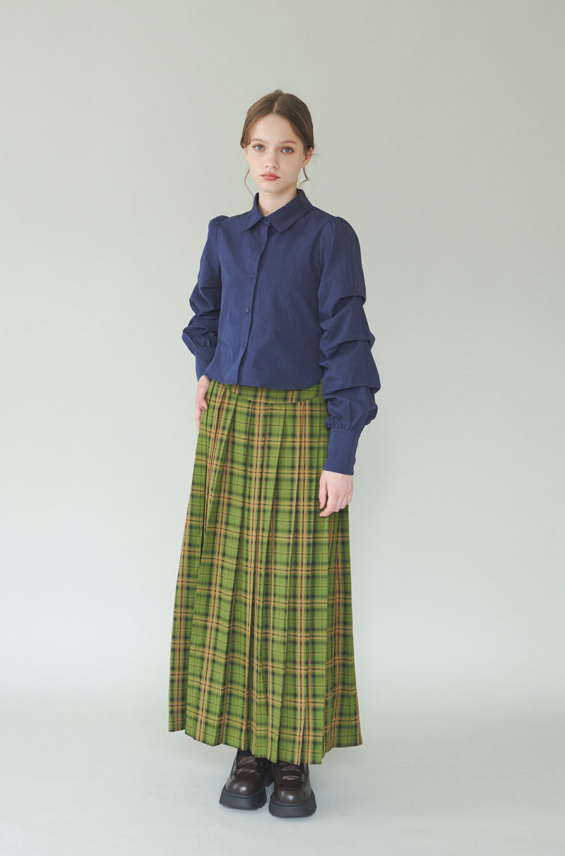 belted pleats check skirt