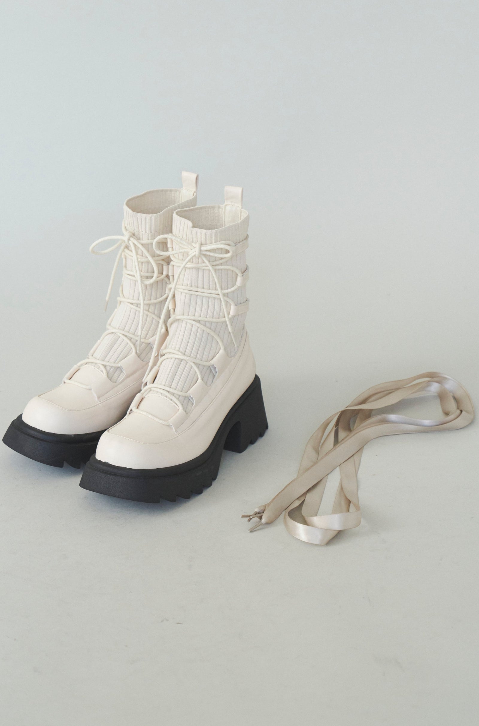 idem リボン編み上げ厚底ブーツ lace up socks boots/リボン編み上げ厚底ブーツ（ブーツ）｜idem