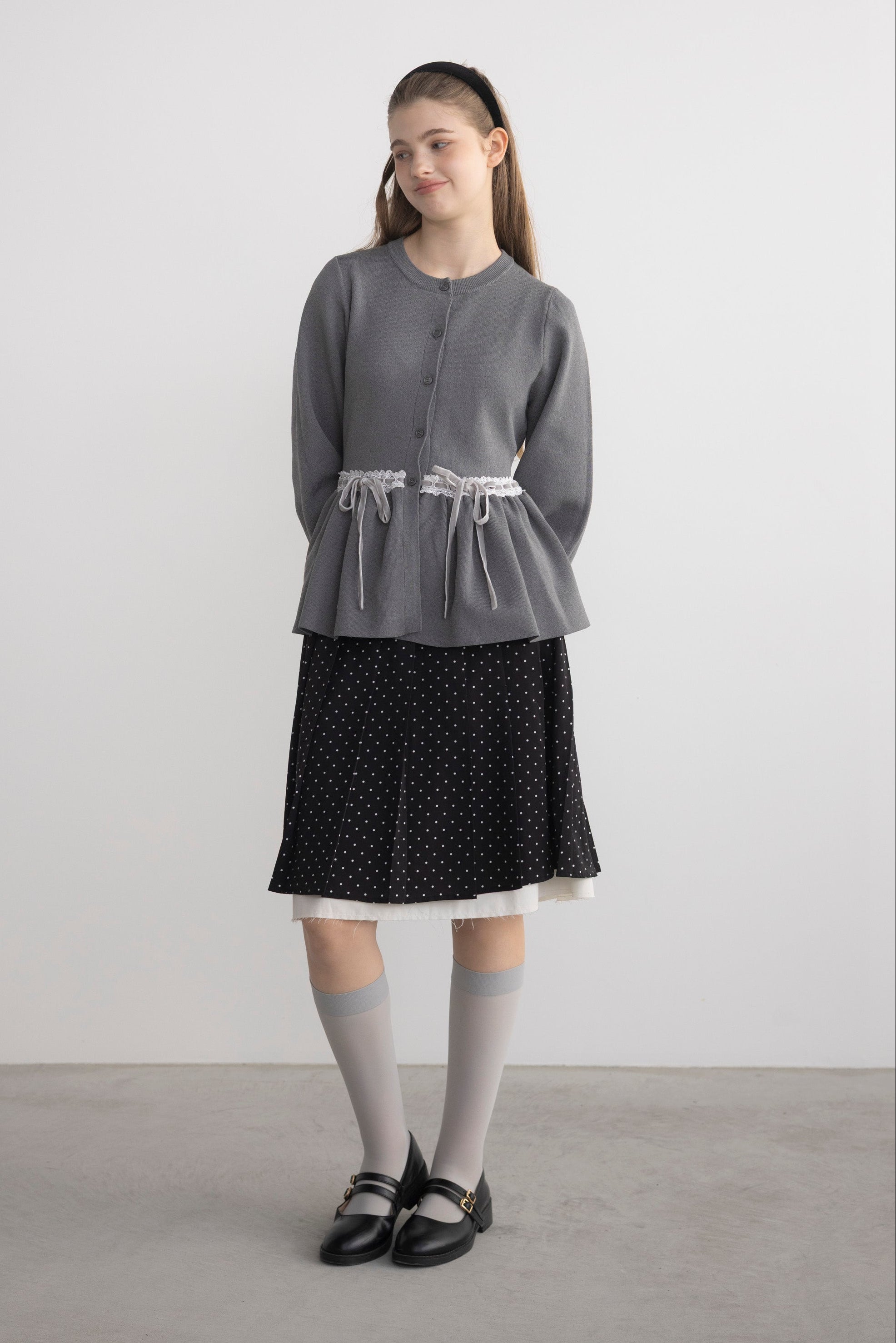 velours ribbon peplum cardigan