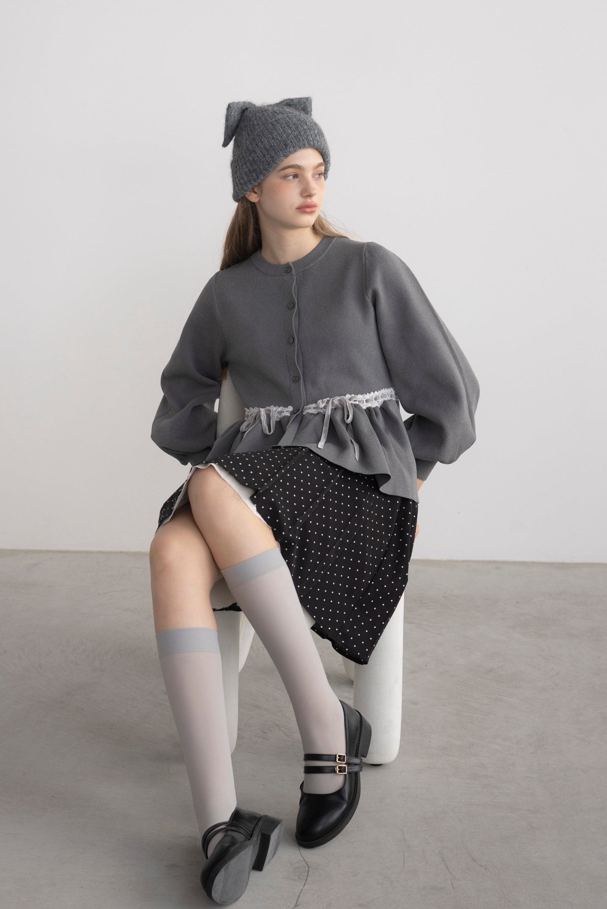 velours ribbon peplum cardigan