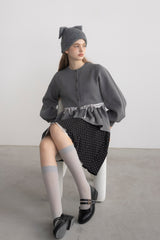 velours ribbon peplum cardigan