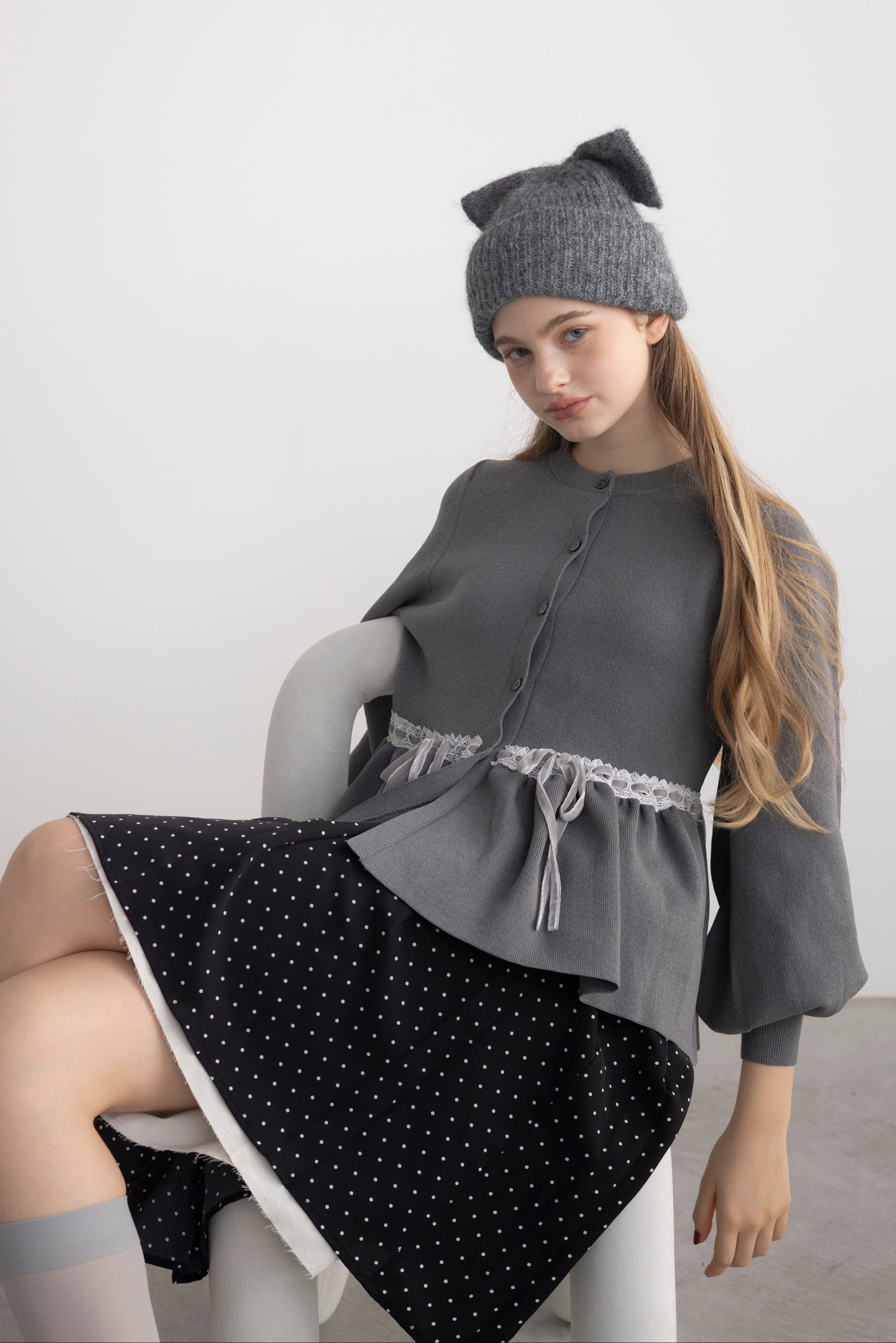 velours ribbon peplum cardigan