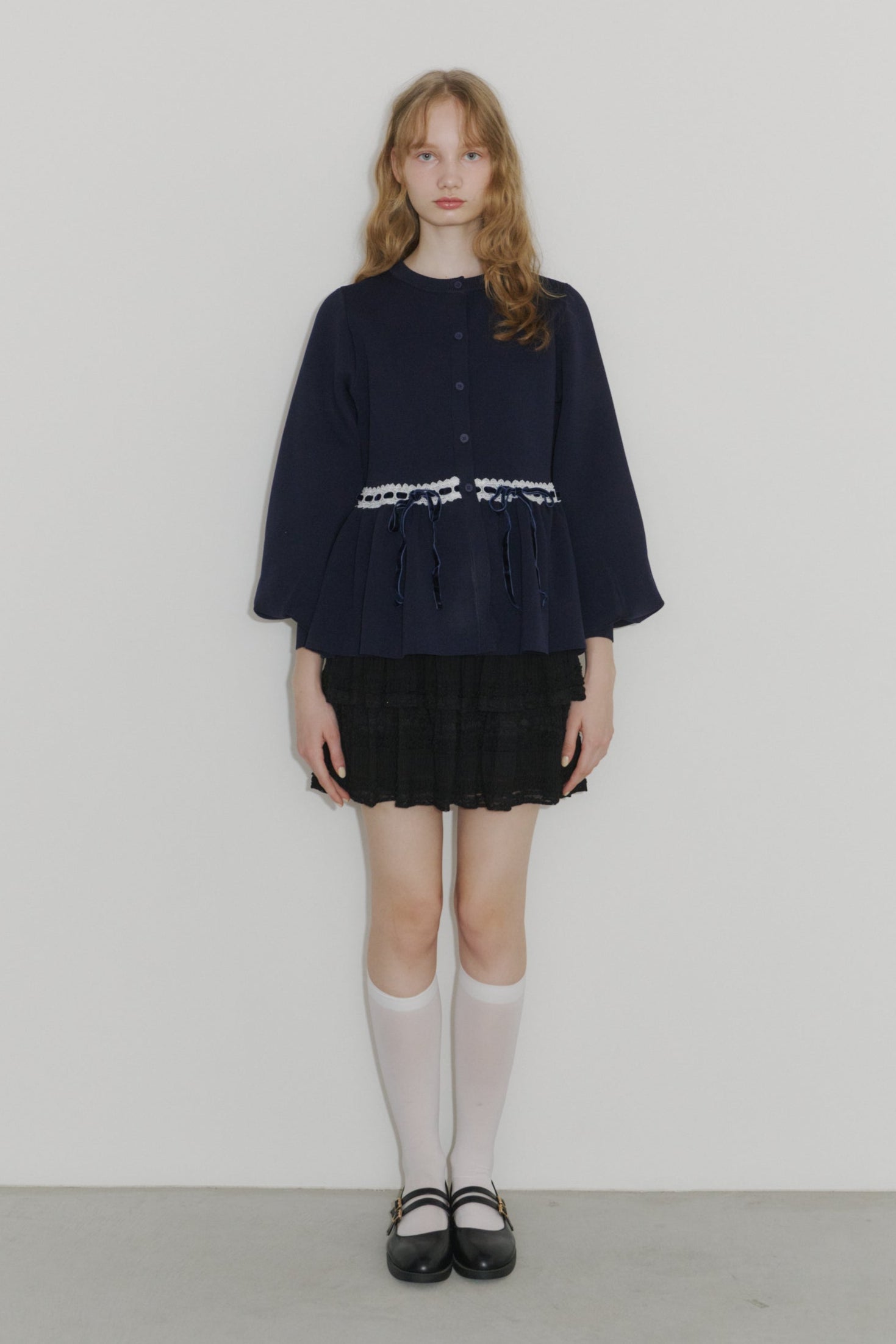 velours ribbon peplum cardigan