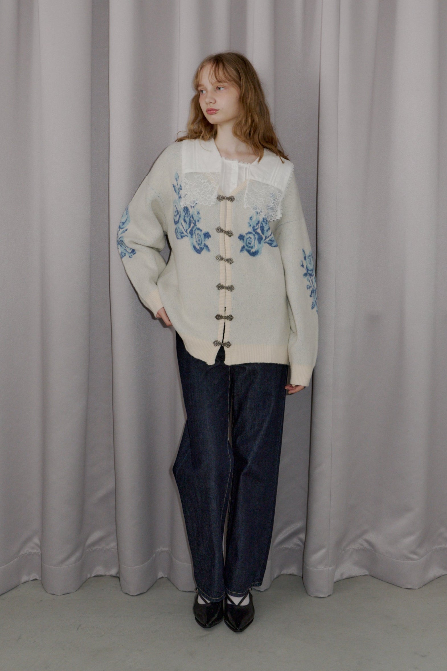 vintage square lace collar blouse