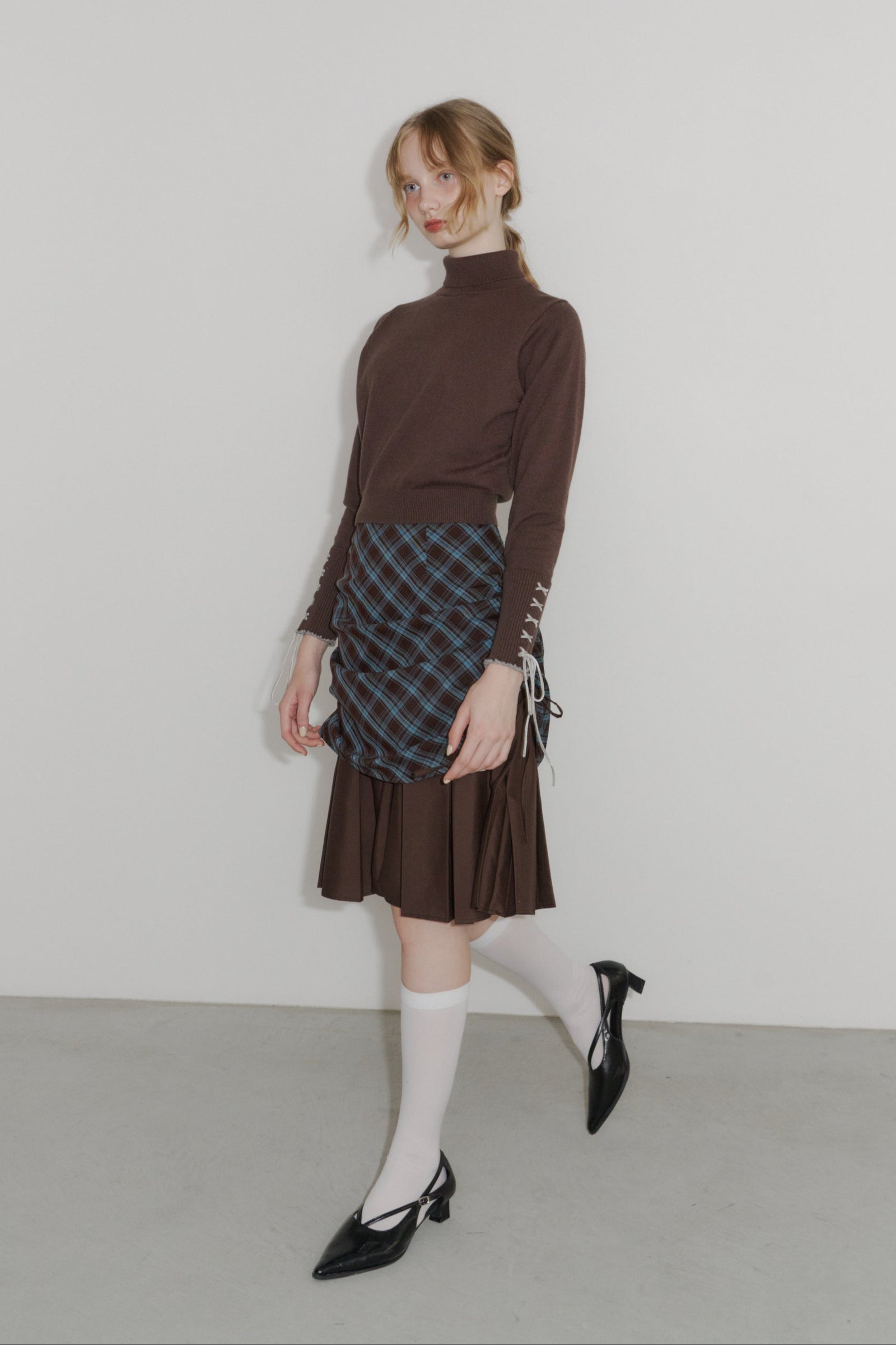 drawstring check pleats skirt – idem