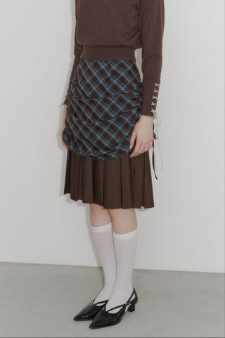 drawstring check pleats skirt