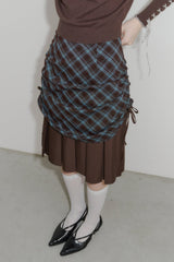 drawstring check pleats skirt