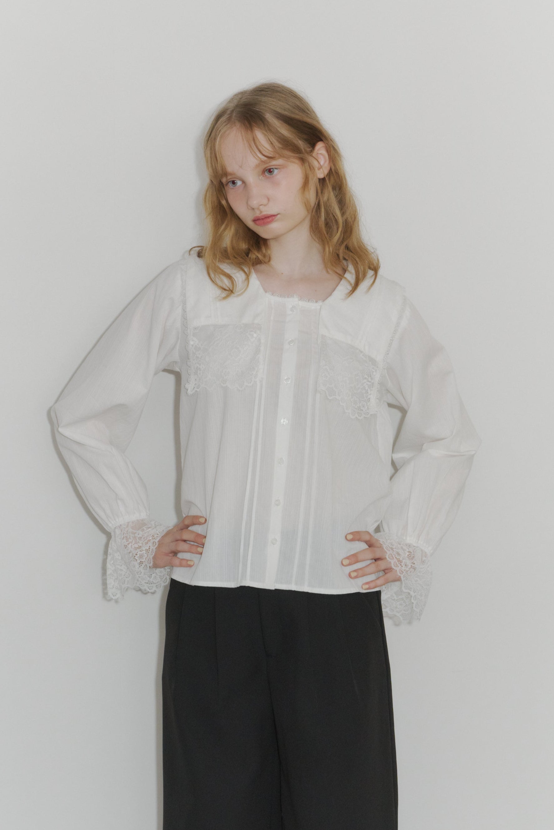 vintage square lace collar blouse