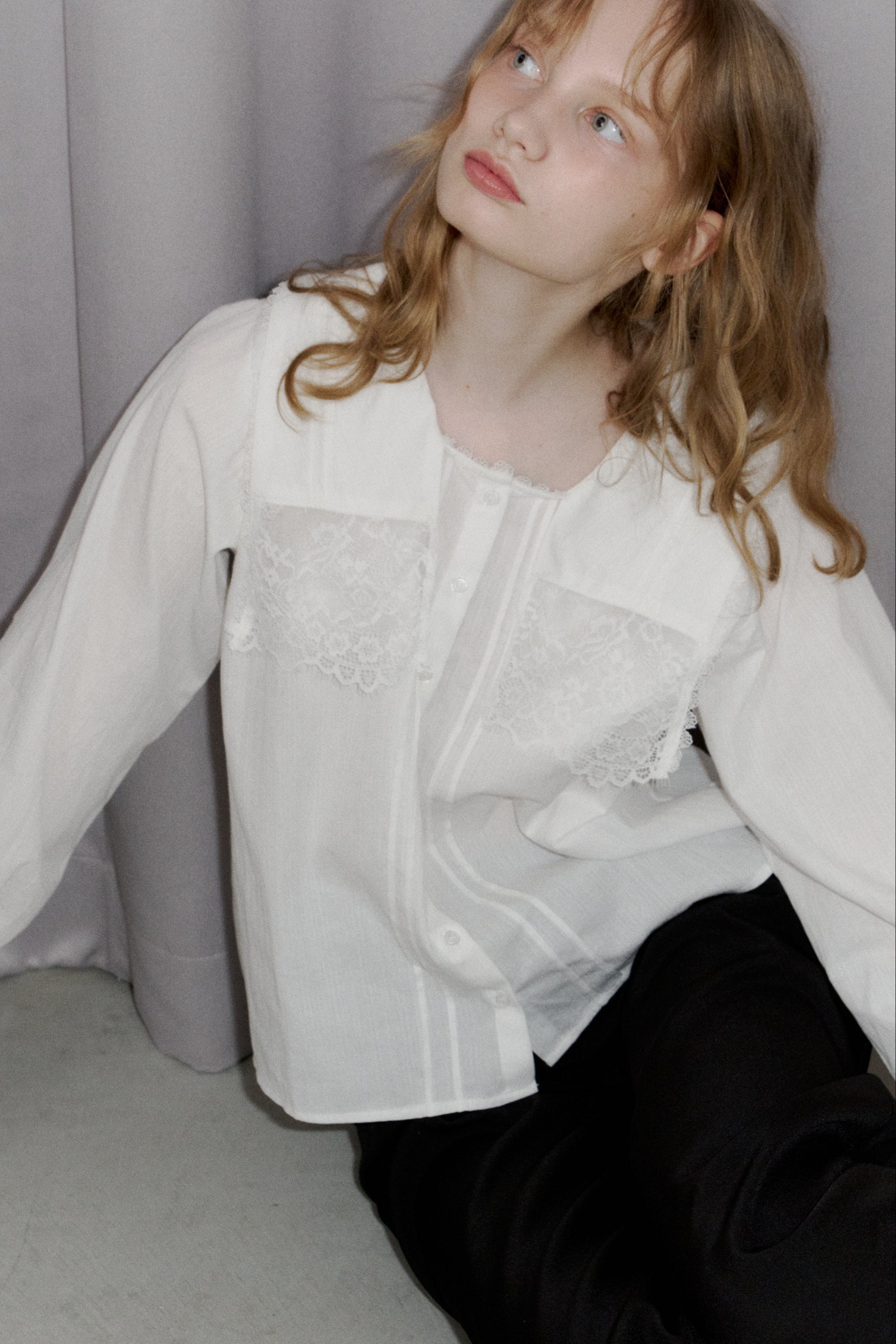 vintage square lace collar blouse