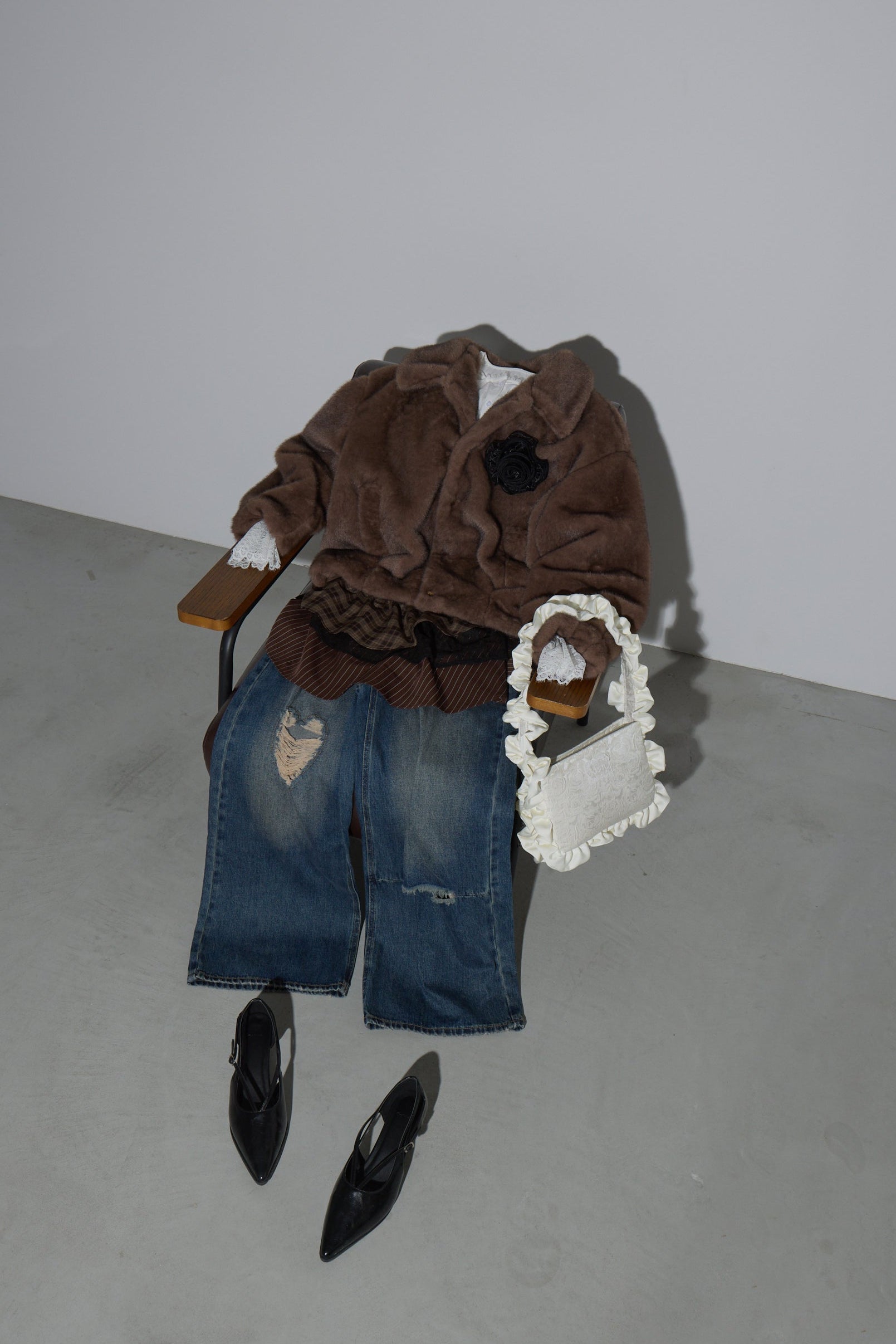 tulle brooch fur coat