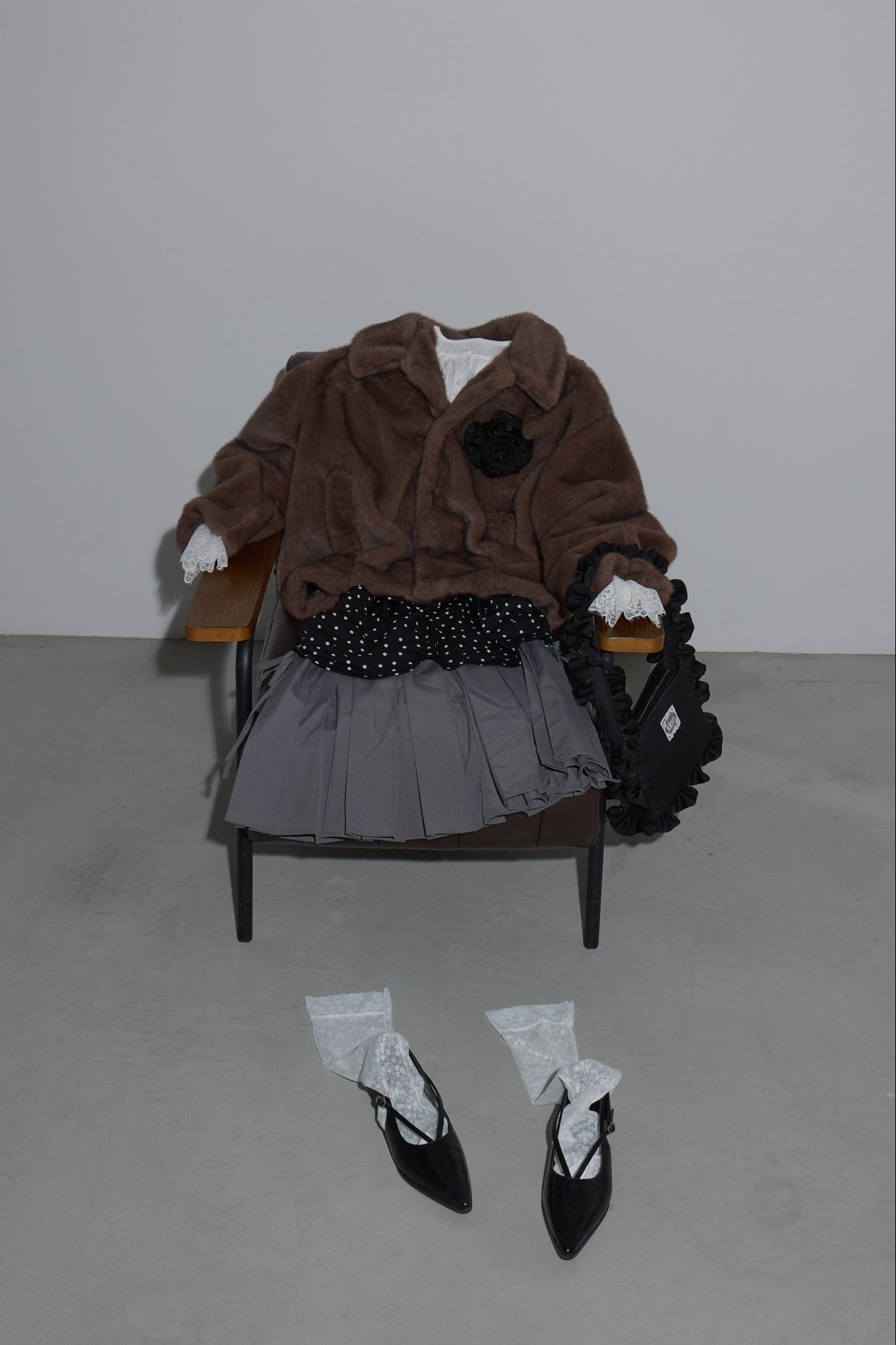 tulle brooch fur coat