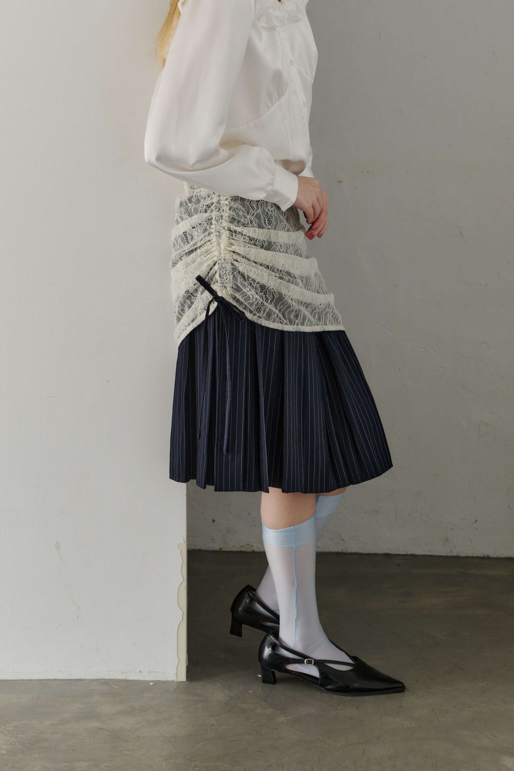 drawstring lace pleats skirt