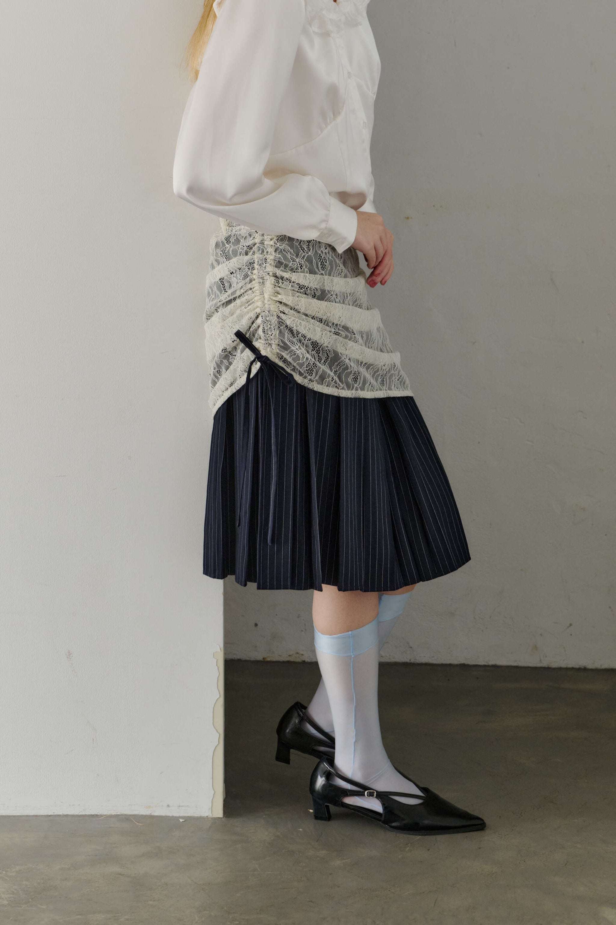drawstring lace pleats skirt