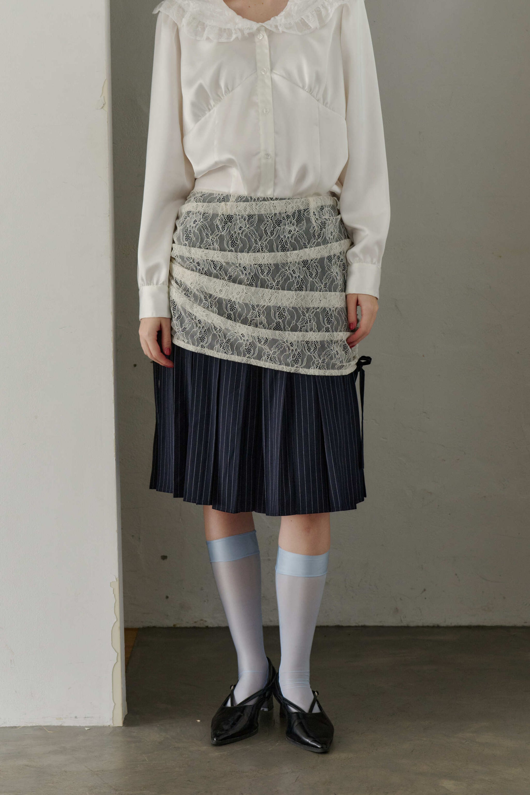 drawstring lace pleats skirt