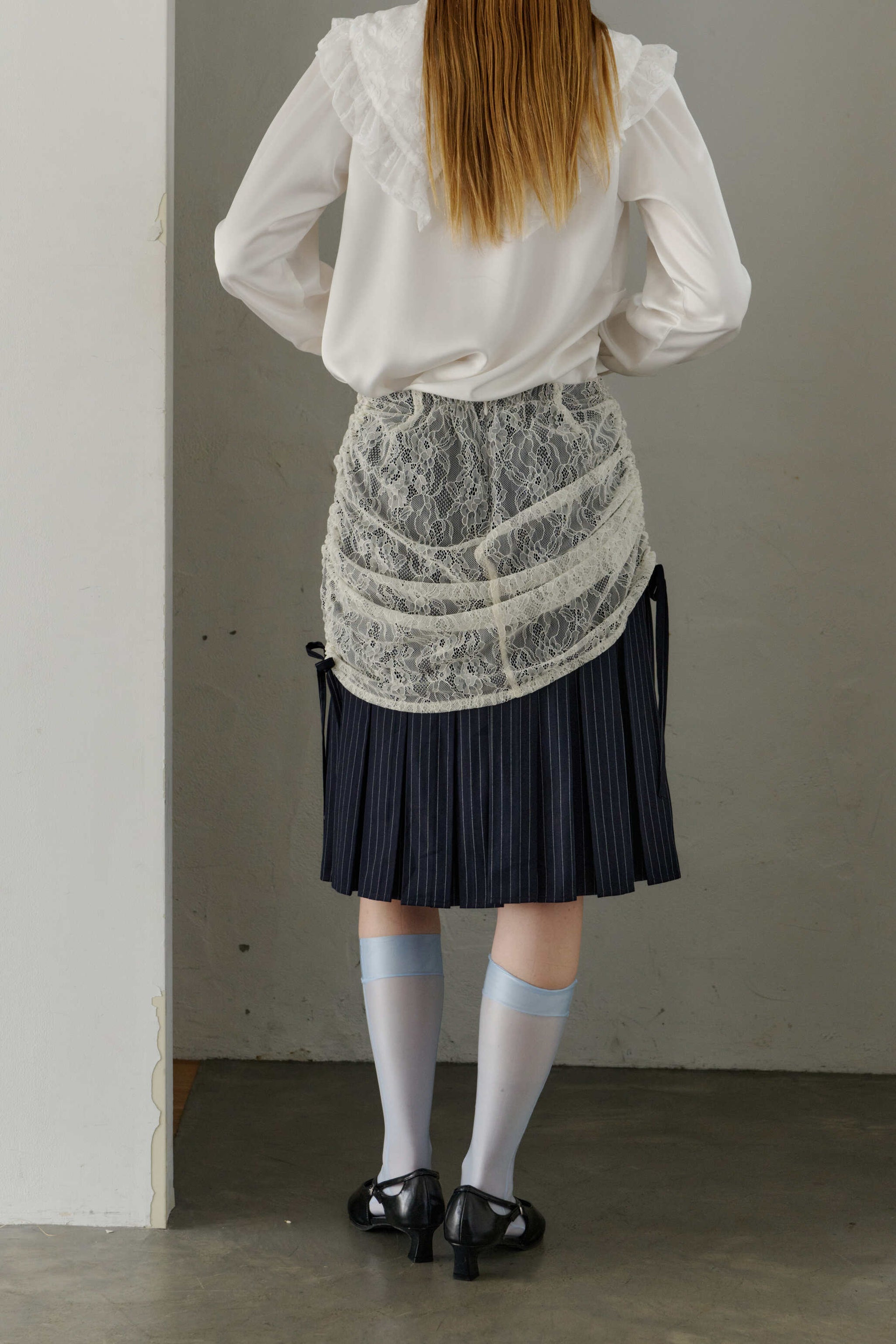 drawstring lace pleats skirt