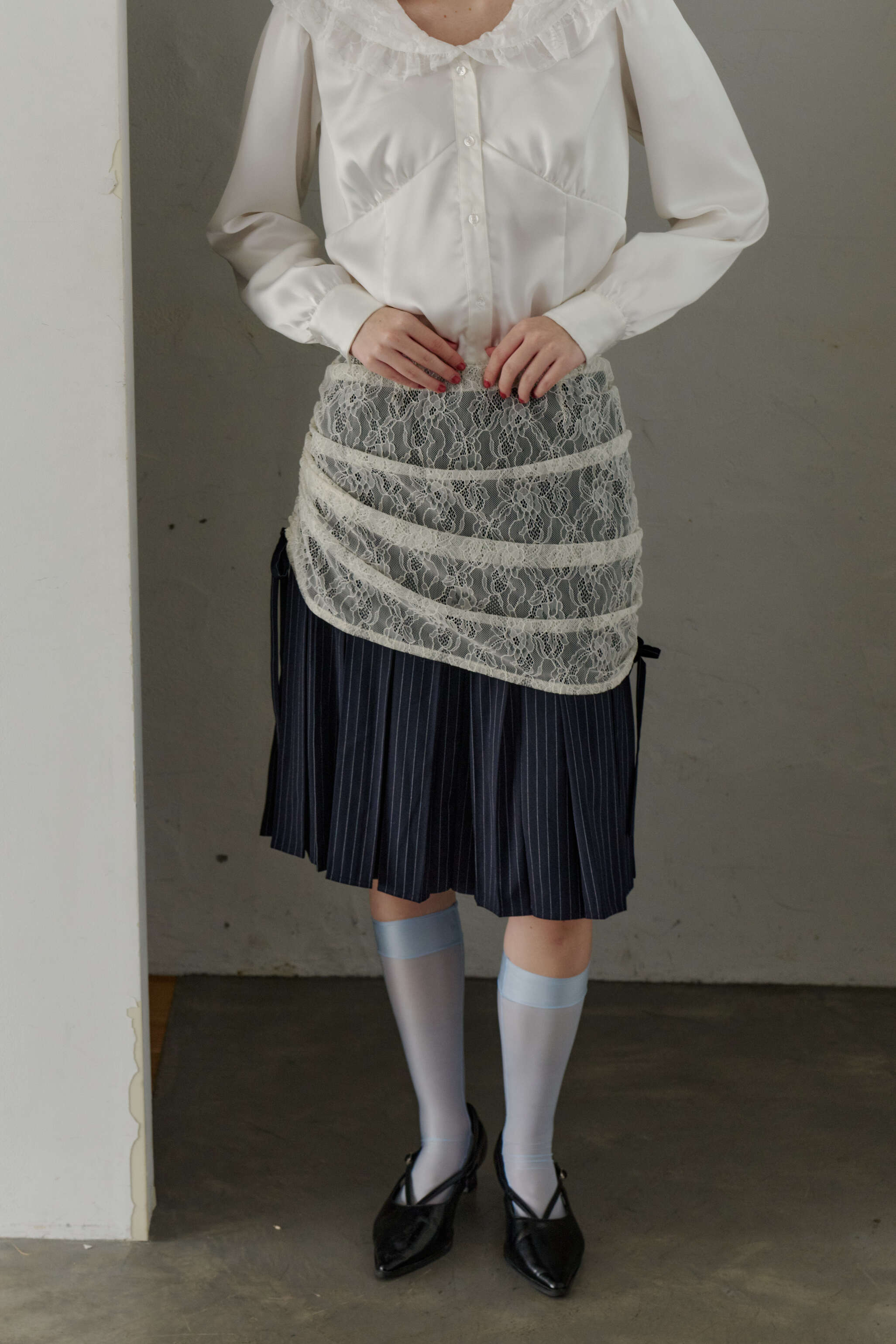 drawstring lace pleats skirt